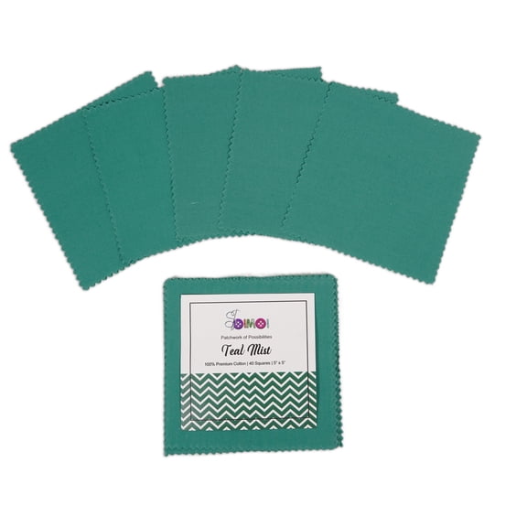 Soimoi 40 Pcs Solid Cotton Fabric Squares Bundles Charm Packs for Quilting, Fat Quarter Layer Cakes, Fabric Scraps for Crafts,Precuts Quilt Squares 5 x 5 inches, DIY Fabric Bundle - Teal Mist
