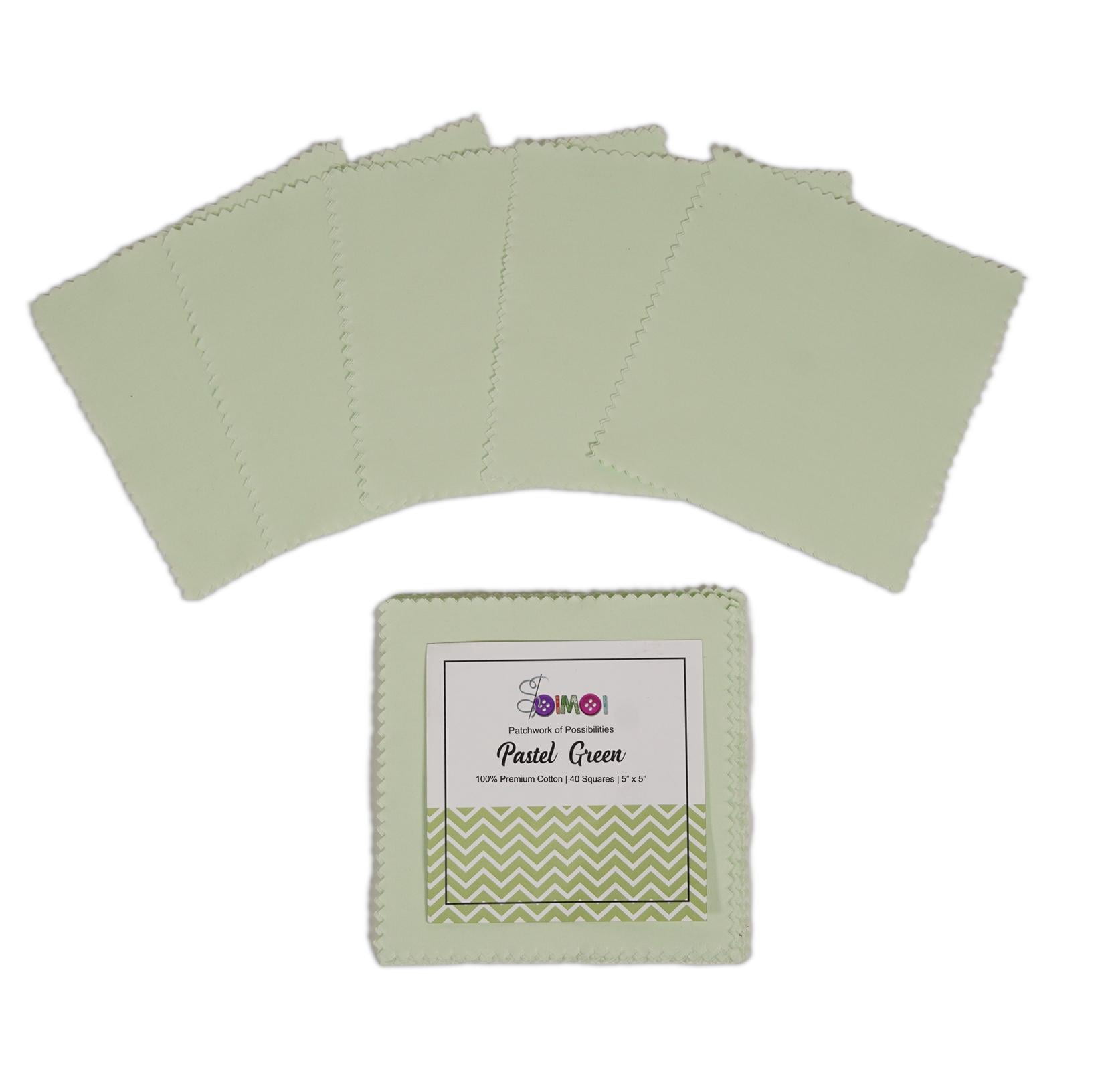 Soimoi 40 Pcs Solid Cotton Fabric Squares Bundles Charm Packs for Quilting, Fat Quarter Layer Cakes, Fabric Scraps for Crafts,Precuts Quilt Squares 5 x 5 inches, DIY Fabric Bundle - Pastel Green