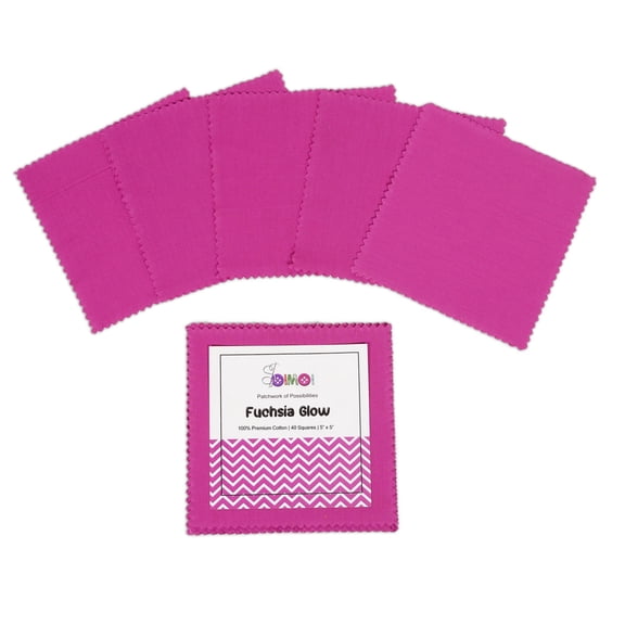 Soimoi 40 Pcs Solid Cotton Fabric Squares Bundles Charm Packs for Quilting, Fat Quarter Layer Cakes, Fabric Scraps for Crafts,Precuts Quilt Squares 5 x 5 inches, DIY Fabric Bundle - Fuchsia Glow