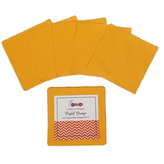 Soimoi 40 Pcs Solid Cotton Fabric Squares Bundles Charm Packs for Quilting, Fat Quarter Layer Cakes, Fabric Scraps for Crafts,Precuts Quilt Squares 5 x 5 inches, DIY Fabric Bundle - Pastel Orange