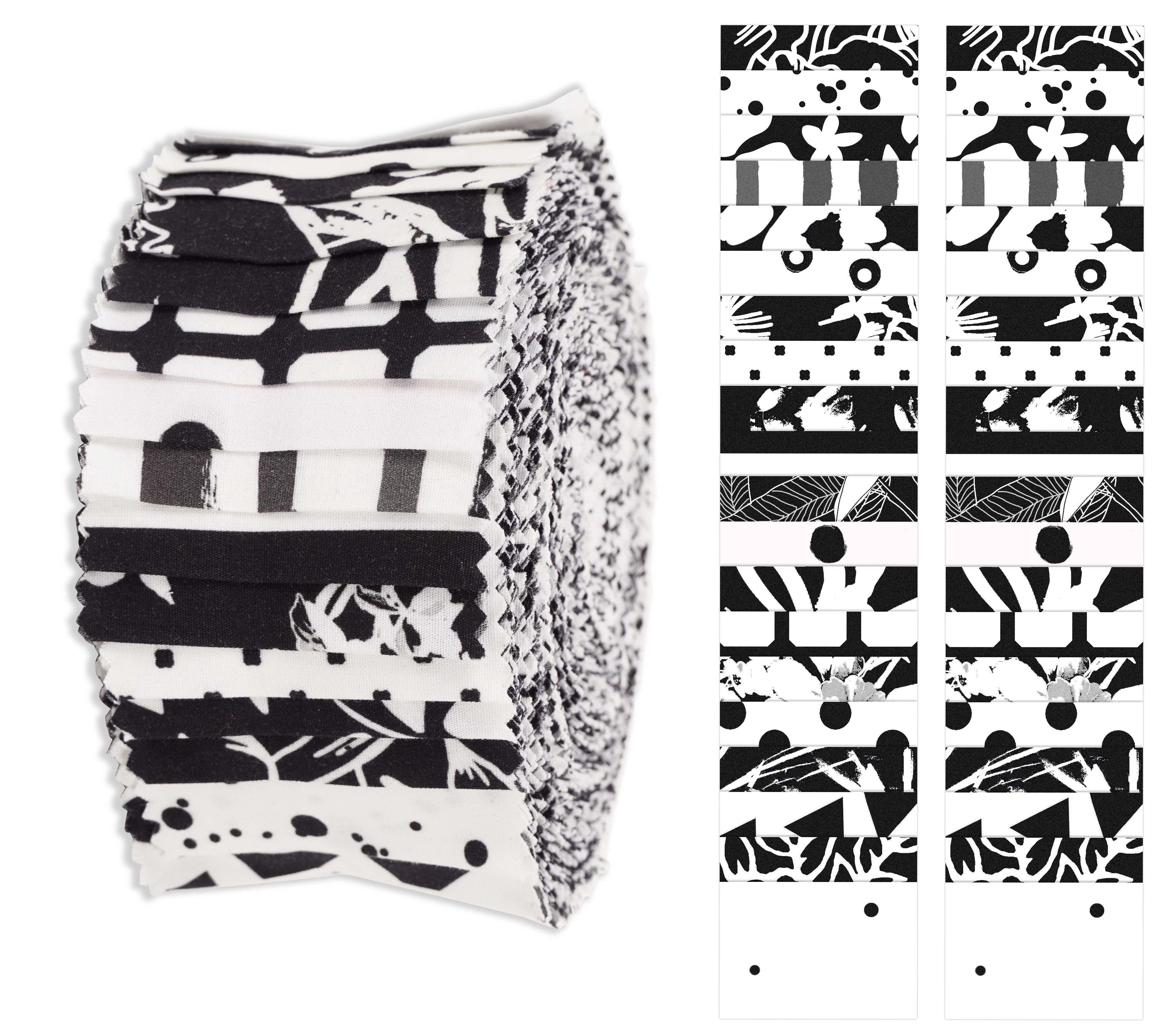 Soimoi 40Pcs Abstract Floral Print Cotton Precut Fabrics For Quilting Craft Strips 2.5x42inches Jelly Roll - White & Black