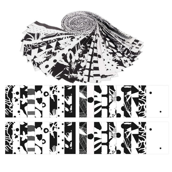 Soimoi 40Pcs Abstract Floral Print Precut Fabrics Strips Roll Up 1.5x42inches Cotton Jelly Rolls For Quilting - White & Black