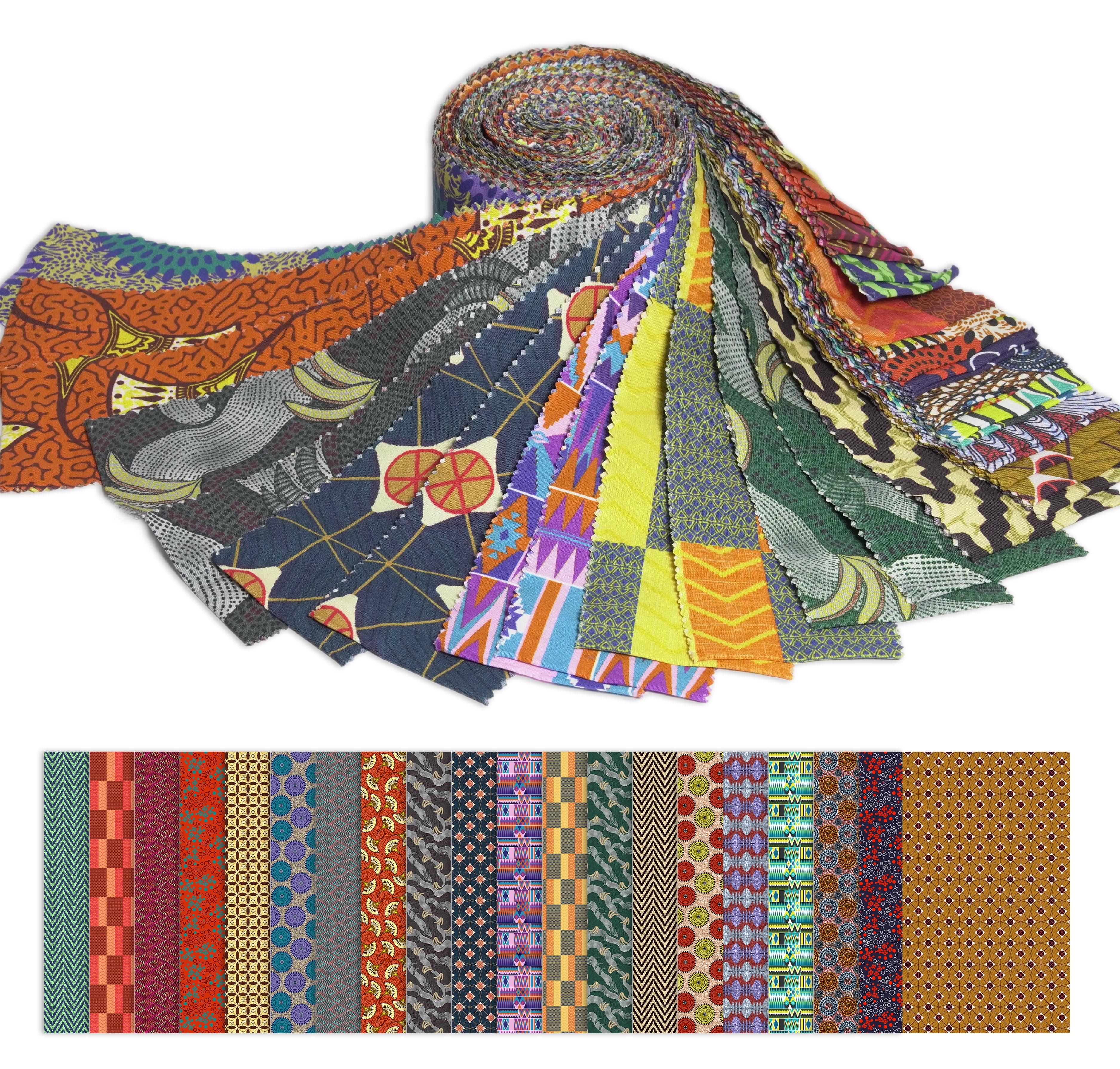 Soimoi 40Pcs African Floral Print Precut Fabrics Strips Roll Up 2.5x42inches Cotton Jelly Rolls for Quilting