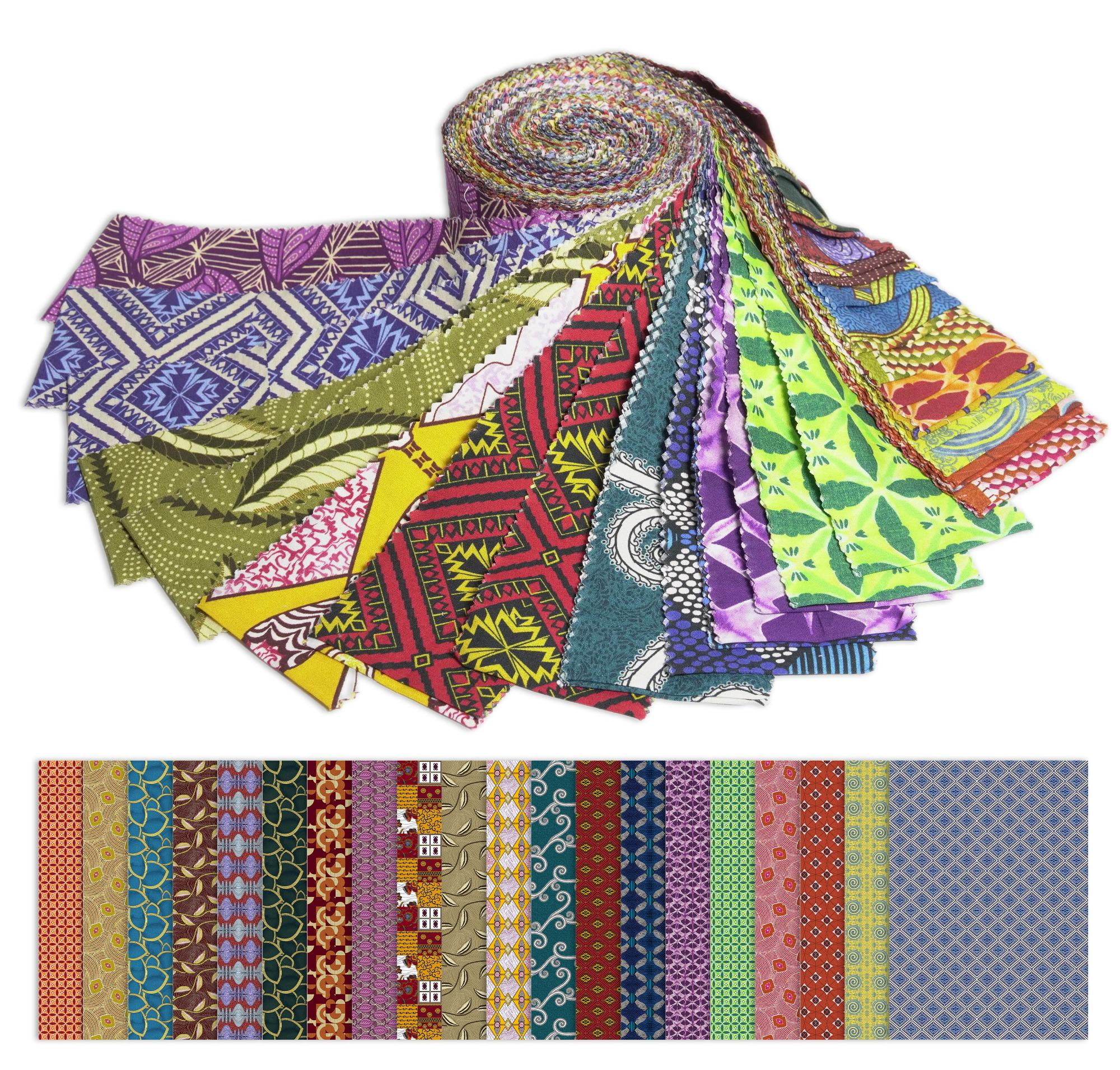 Soimoi 40Pcs African Floral Print Precut Fabrics Strips Roll Up 2.5x42inches Cotton Jelly Rolls for Quilting
