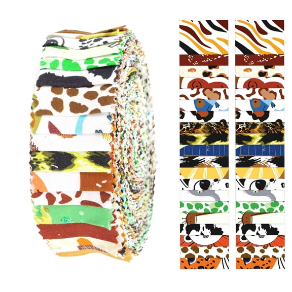 Soimoi 40Pcs Animal Print Precut Fabrics Strips Roll Up 1.5x42inches Cotton Jelly Rolls For Quilting - Multicolor