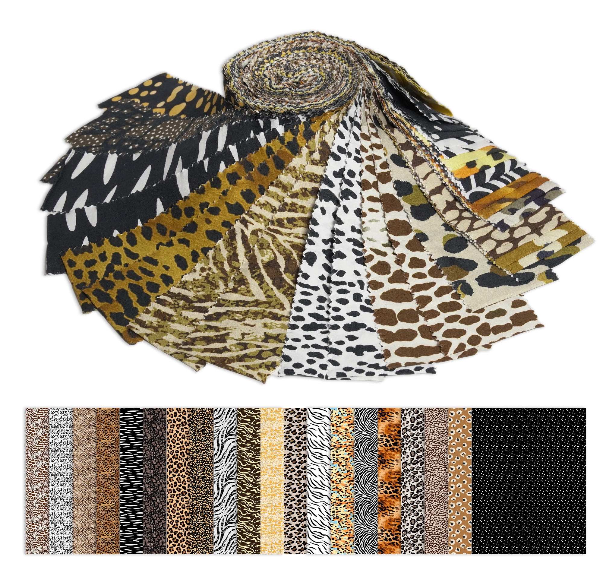 Soimoi 40Pcs Animal Skin Print Precut Fabrics Strips Roll Up 2.5 x 42 inches Cotton Jelly Rolls for Quilting - Multicolor