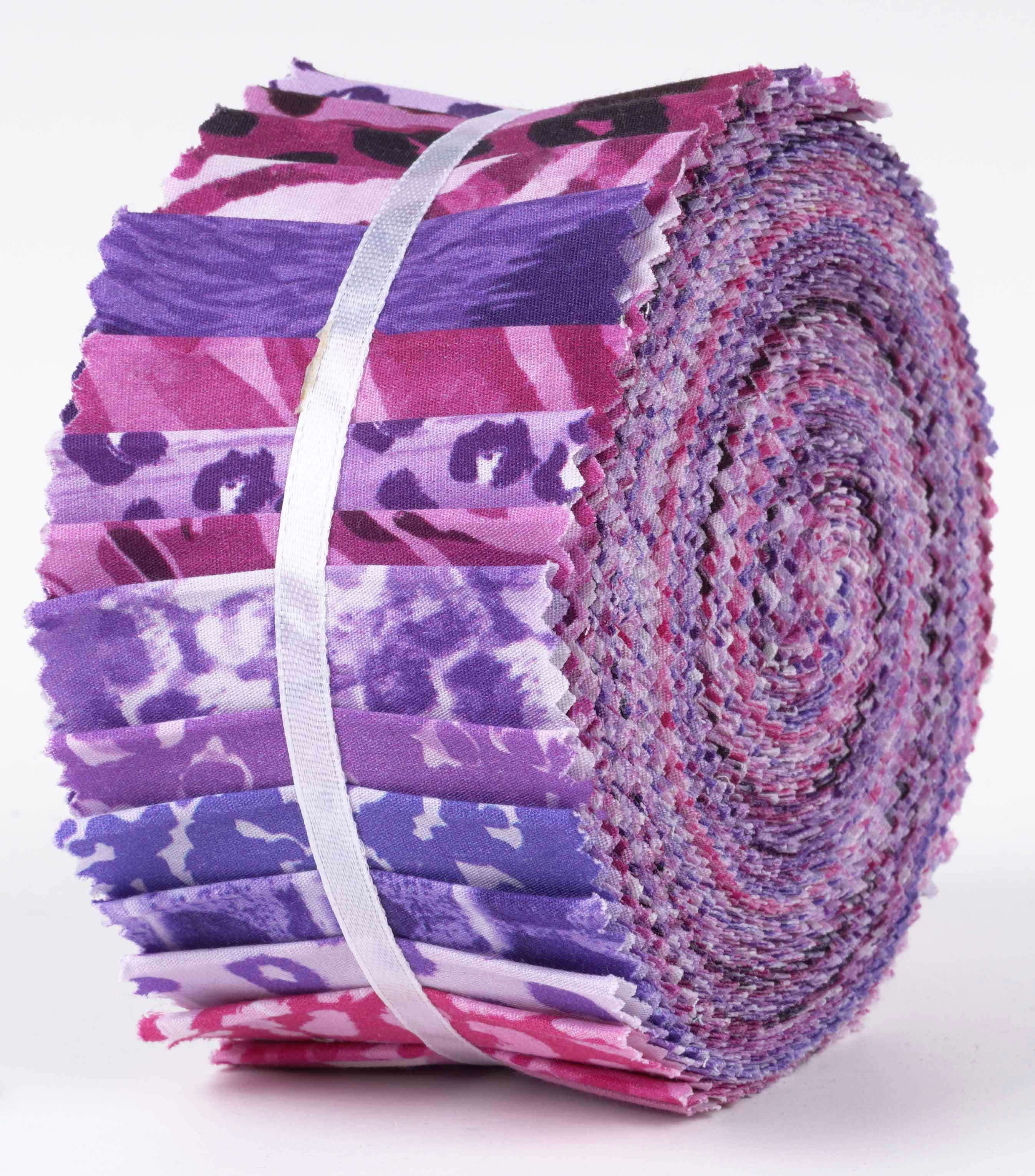 Soimoi 40Pcs Animals Print Cotton Precut Fabrics For Quilting Craft Strips 2.5x42inches Jelly Roll - Purple