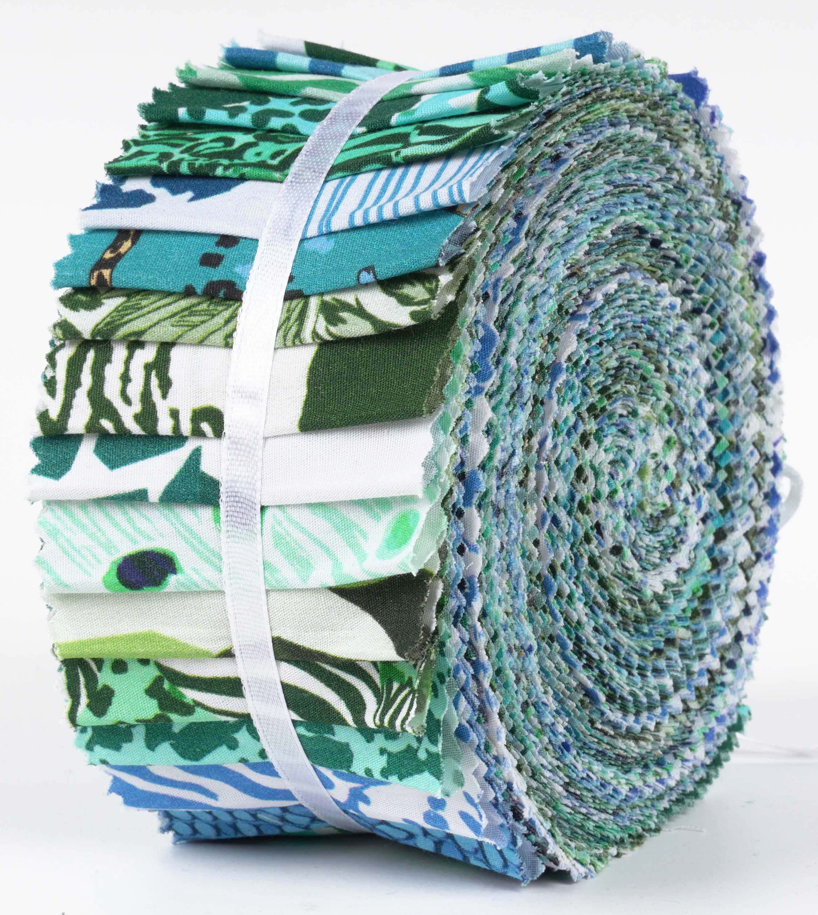 Soimoi 40Pcs Animals Print Cotton Precut Fabrics For Quilting Craft Strips 2.5x42inches Jelly Roll - Teal Green