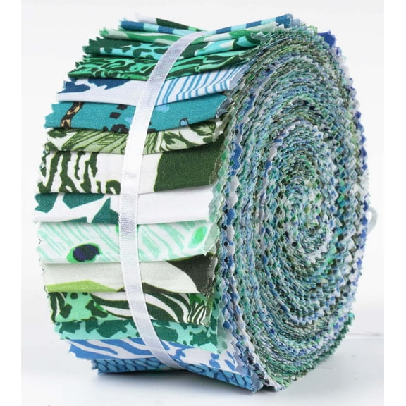 Soimoi 40Pcs Animals Print Cotton Precut Fabrics For Quilting Craft Strips 2.5x42inches Jelly Roll - Teal Green