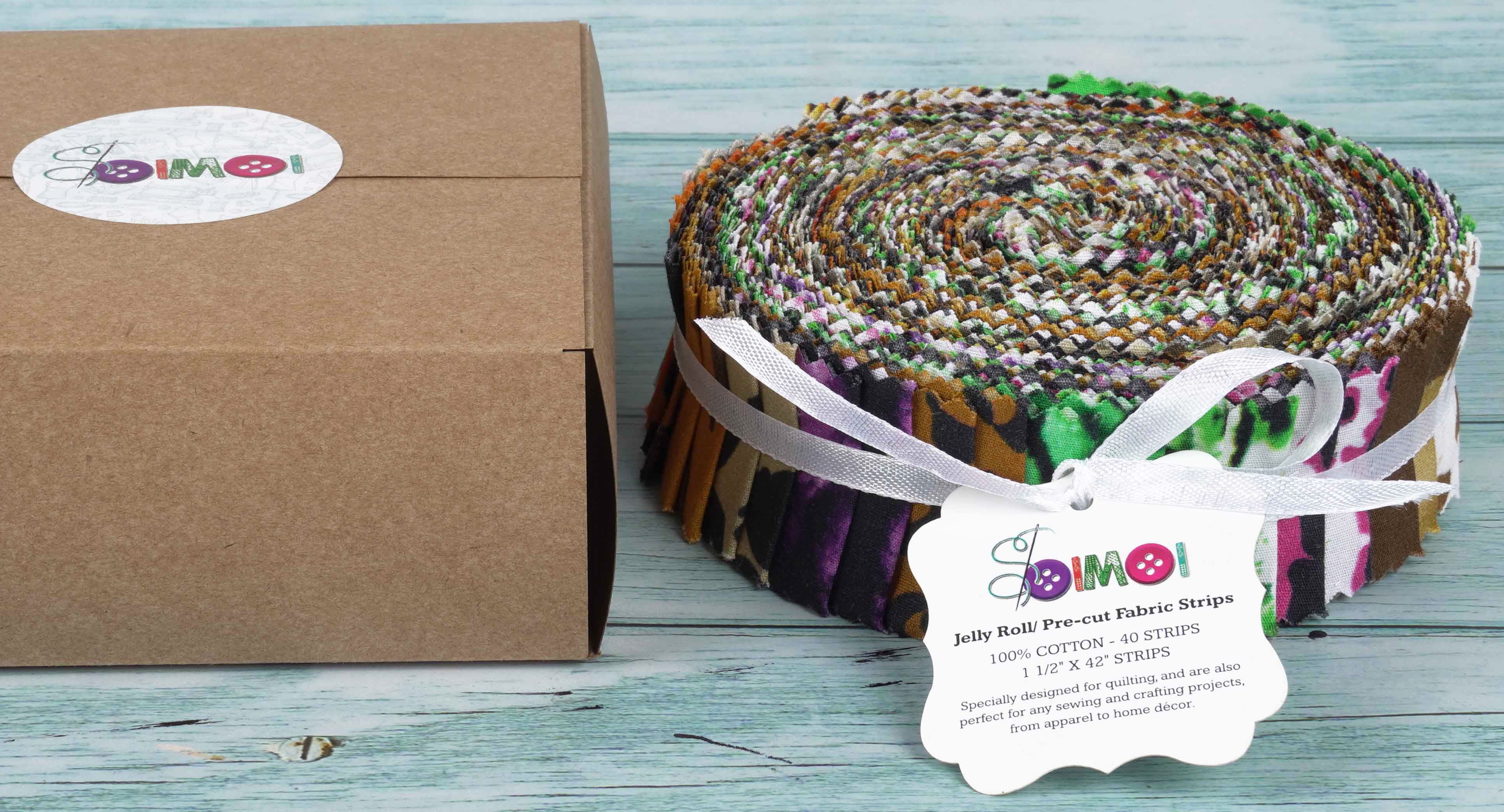 Soimoi 40Pcs Animals Print Precut Fabrics Strips Roll Up 1.5x42inches Cotton Jelly Rolls For Quilting - Multicolor