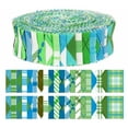 thumbnail image 1 of Soimoi 40Pcs Argyle Print Precut Fabrics Strips Roll Up 1.5x42inches Cotton Jelly Rolls For Quilting - Blue & Green, 1 of 5