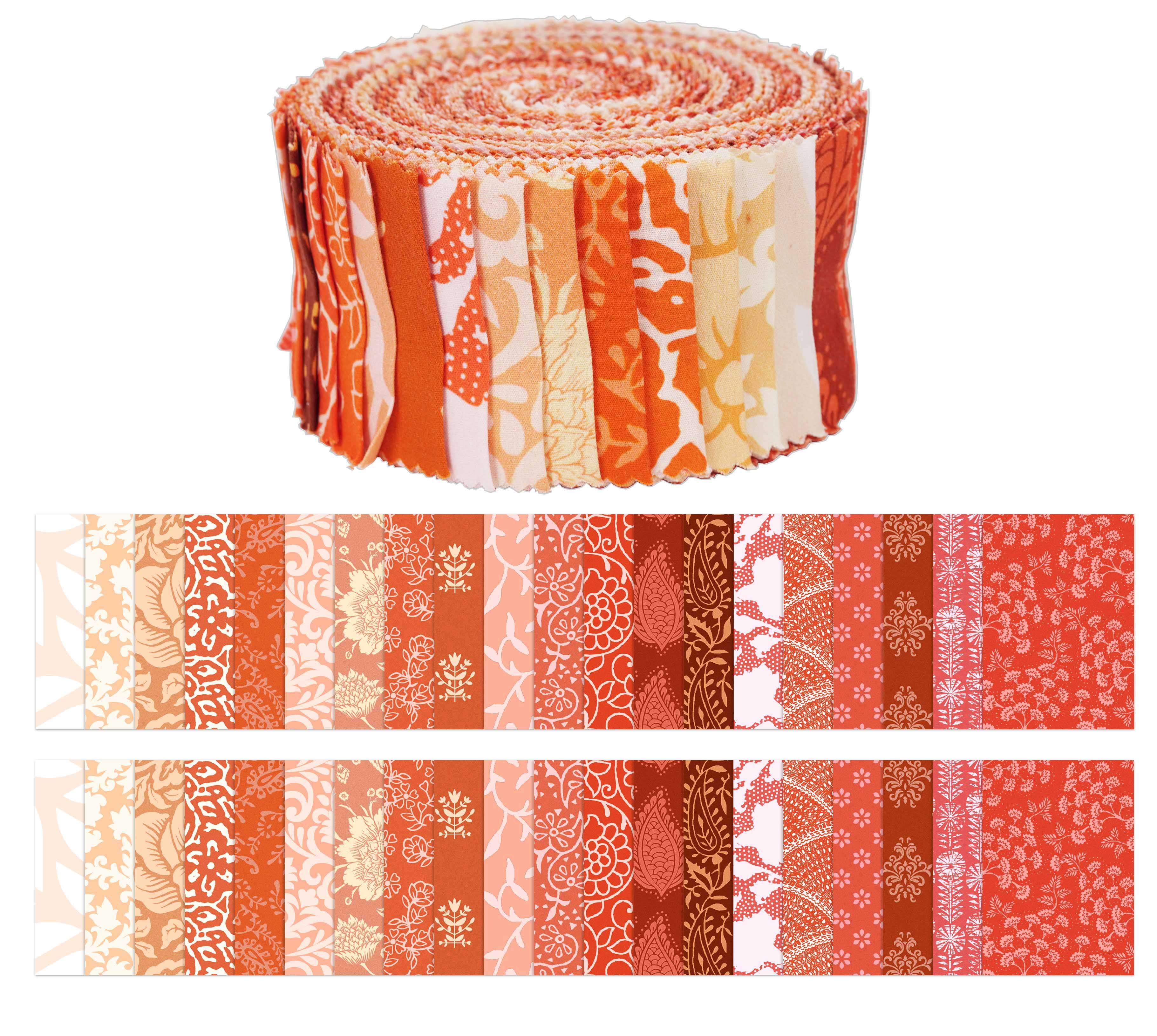 Soimoi 40Pcs Asian Block Print Cotton Precut Fabrics For Quilting Craft Strips 2.5x42inches Jelly Roll - Peach & Orange