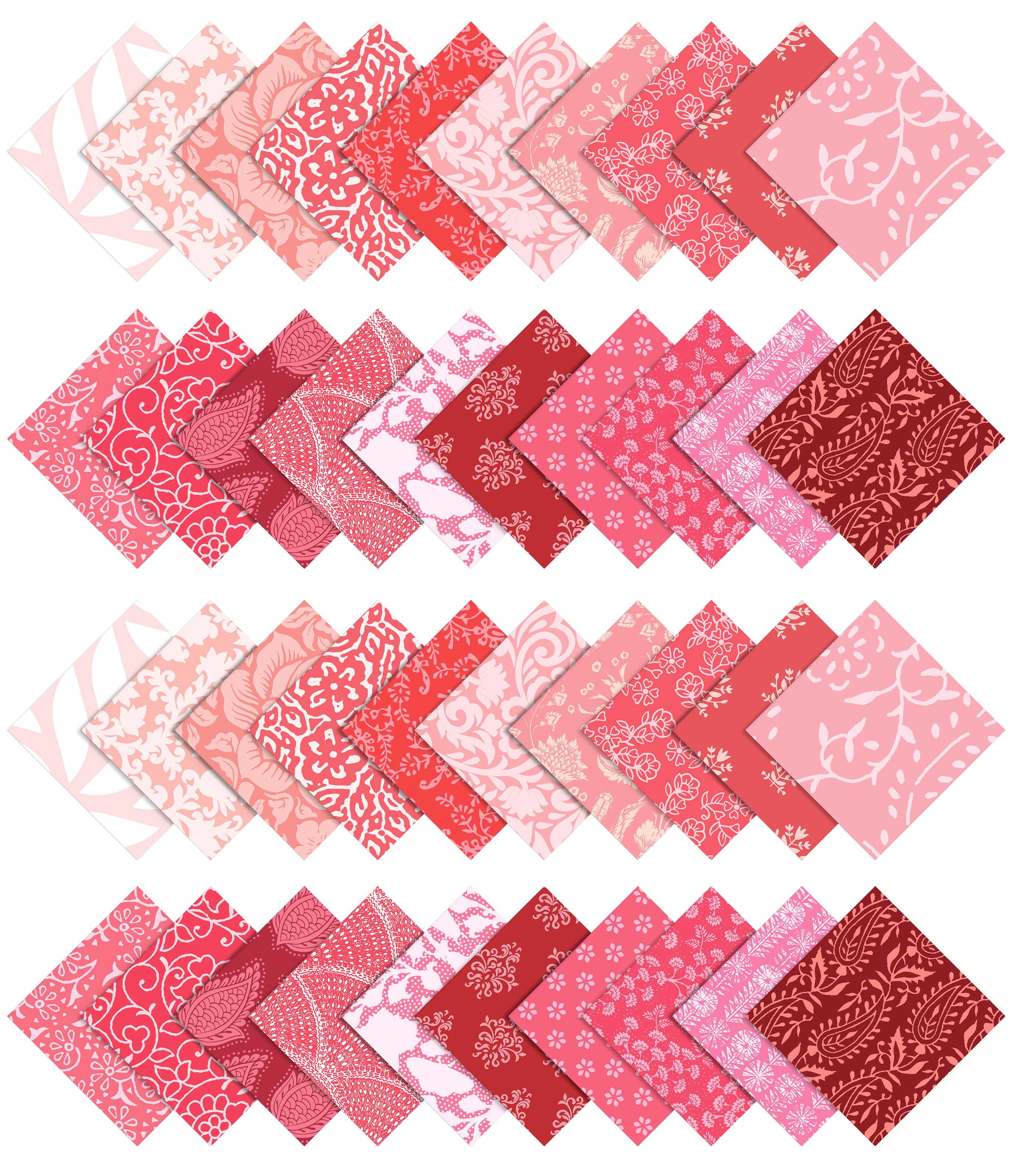 Soimoi 40Pcs Asian Block Print Cotton Precut Fabrics For Quilting Craft Strips 2.5x42inches Jelly Roll - Pink