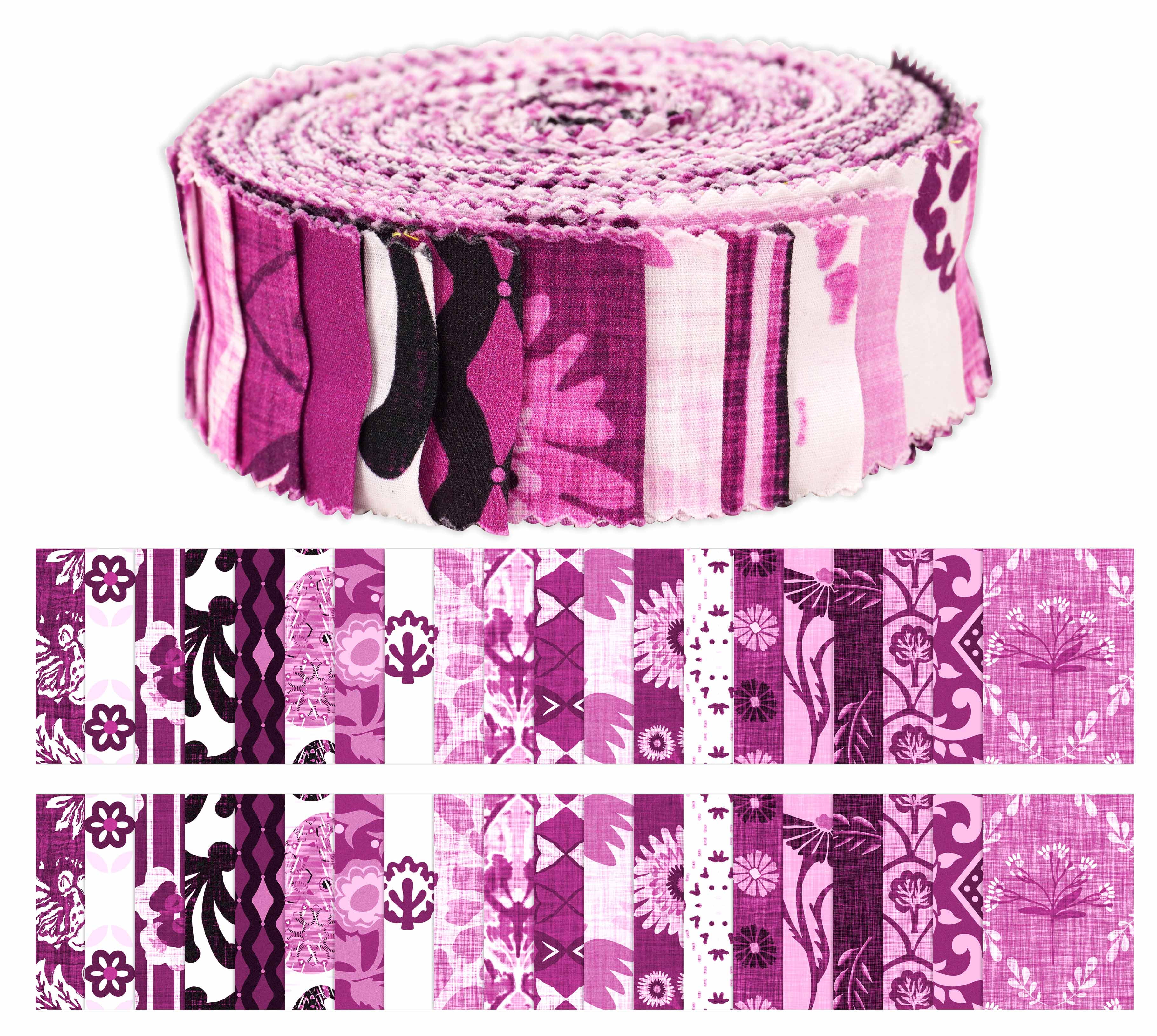 Soimoi 40Pcs Asian Block With Texture Print Precut Fabrics Strips Roll Up 1.5x42 inches Cotton Jelly Rolls For Quilting - Purple