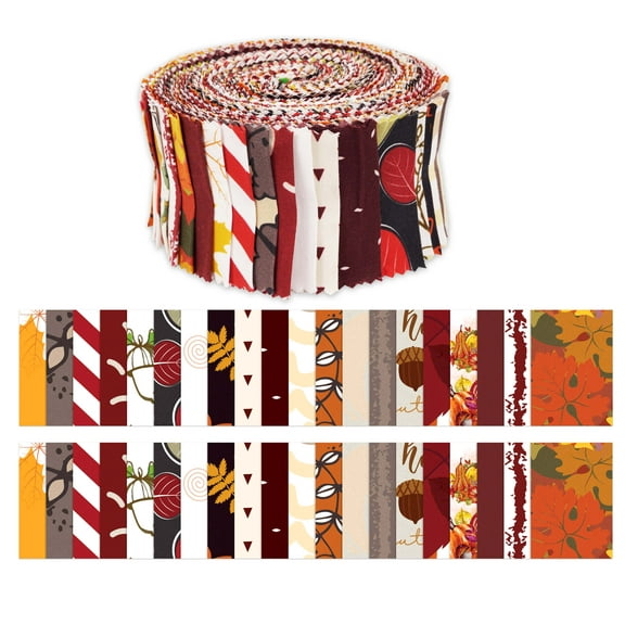 Soimoi 40Pcs Autumn Fall Theme Print Cotton Precut Fabrics For Quilting Craft Strips 2.5x42inches Jelly Roll - Multicolor