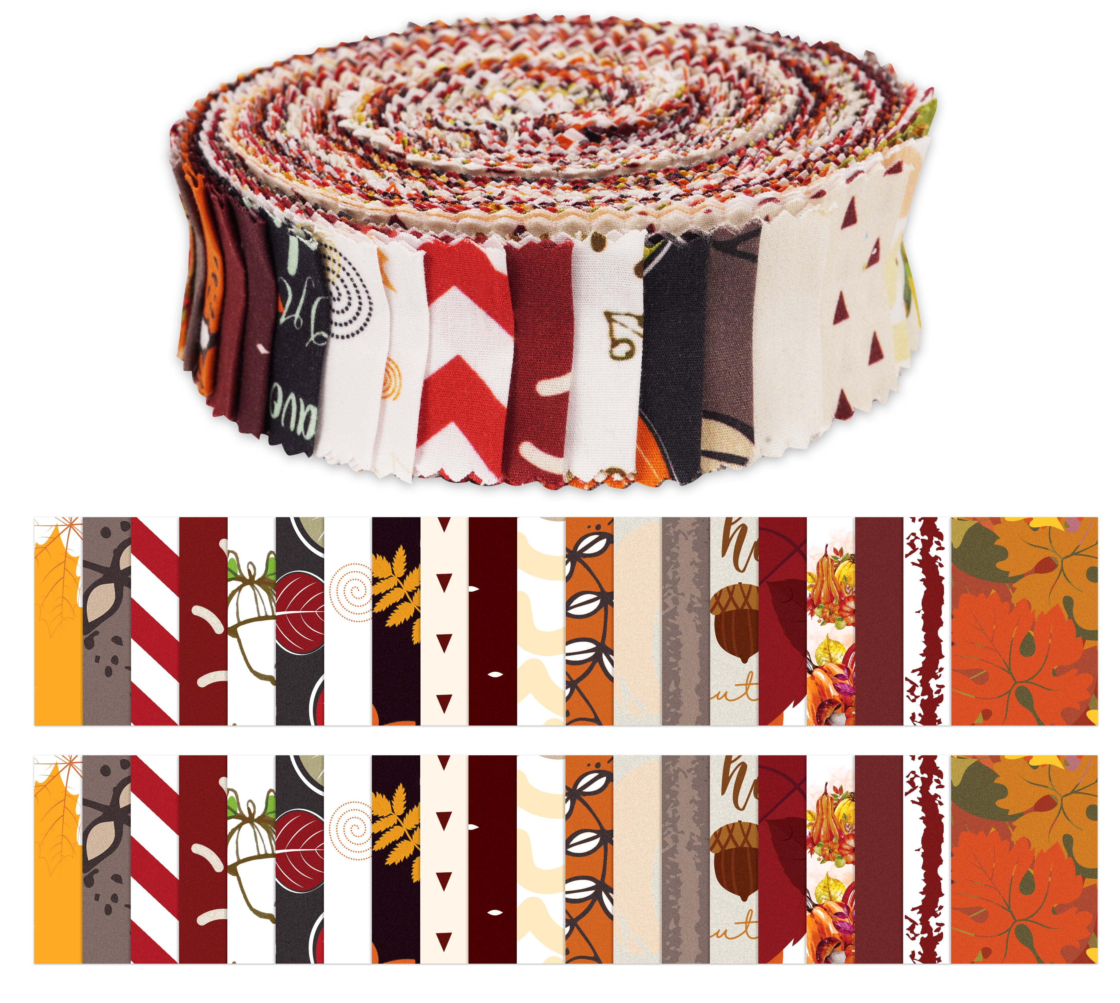 Soimoi 40Pcs Autumn Fall Theme Print Precut Fabrics Strips Roll Up 1.5x42inches Cotton Jelly Rolls For Quilting - Multicolor