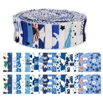 Soimoi 40Pcs Baby Boy Print Precut Fabrics Strips Roll Up 1.5x42inches Cotton Jelly Rolls For Quilting - Medium Blue