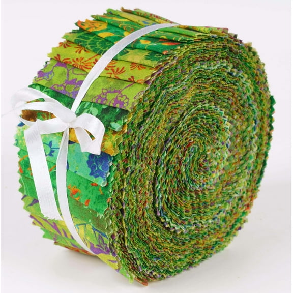 Soimoi 40Pcs Batik Print Cotton Precut Fabrics For Quilting Craft Strips 2.5x42inches Jelly Roll - Green