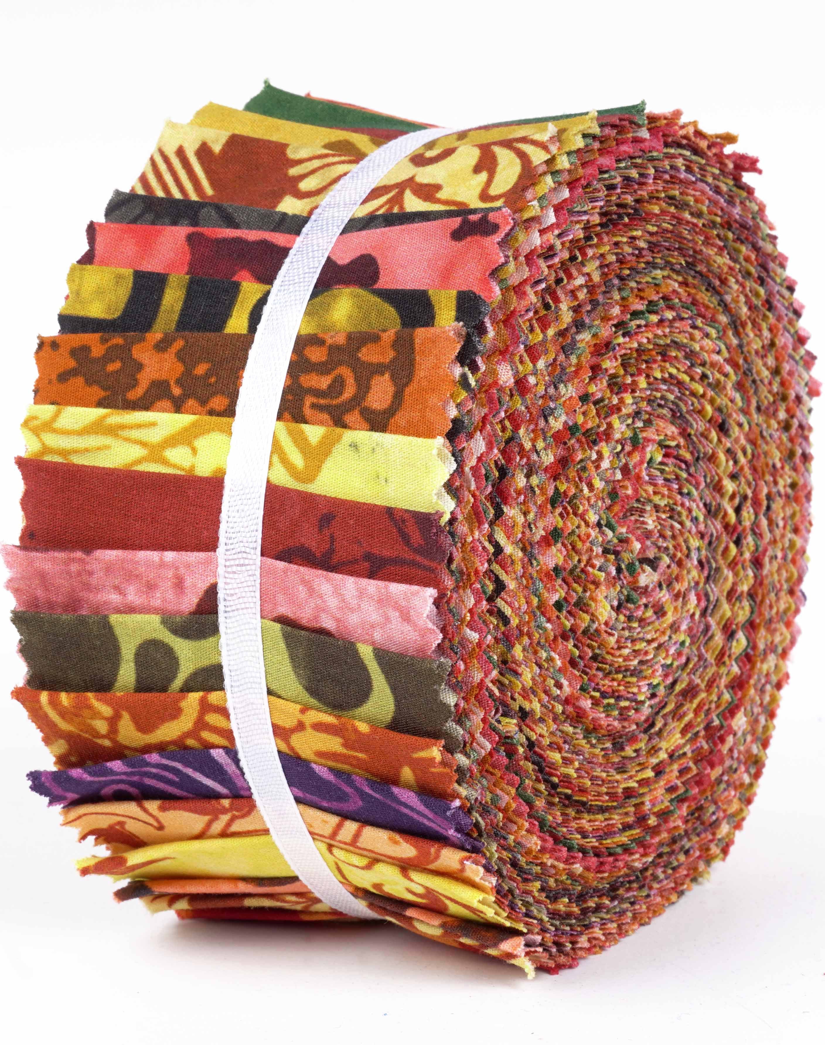 Soimoi 40Pcs Batik Print Cotton Precut Fabrics For Quilting Craft Strips 2.5x42inches Jelly Roll - Mustard Yellow