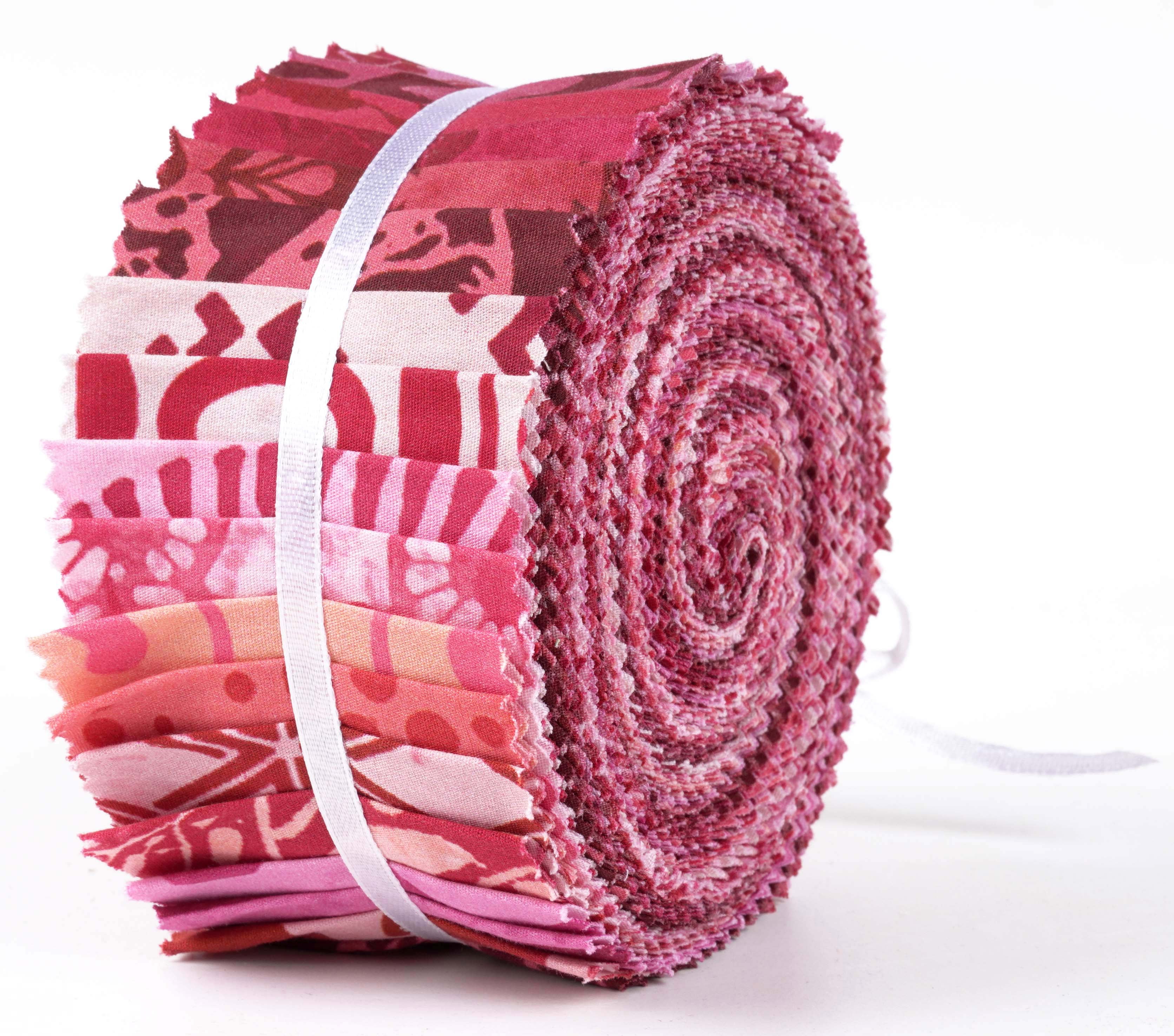 Soimoi 40Pcs Batik Print Cotton Precut Fabrics For Quilting Craft Strips 2.5x42inches Jelly Roll - Pink