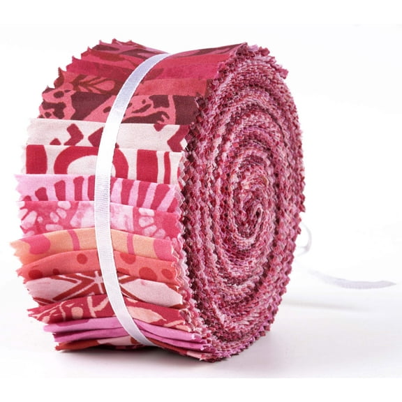 Soimoi 40Pcs Batik Print Cotton Precut Fabrics For Quilting Craft Strips 2.5x42inches Jelly Roll - Pink