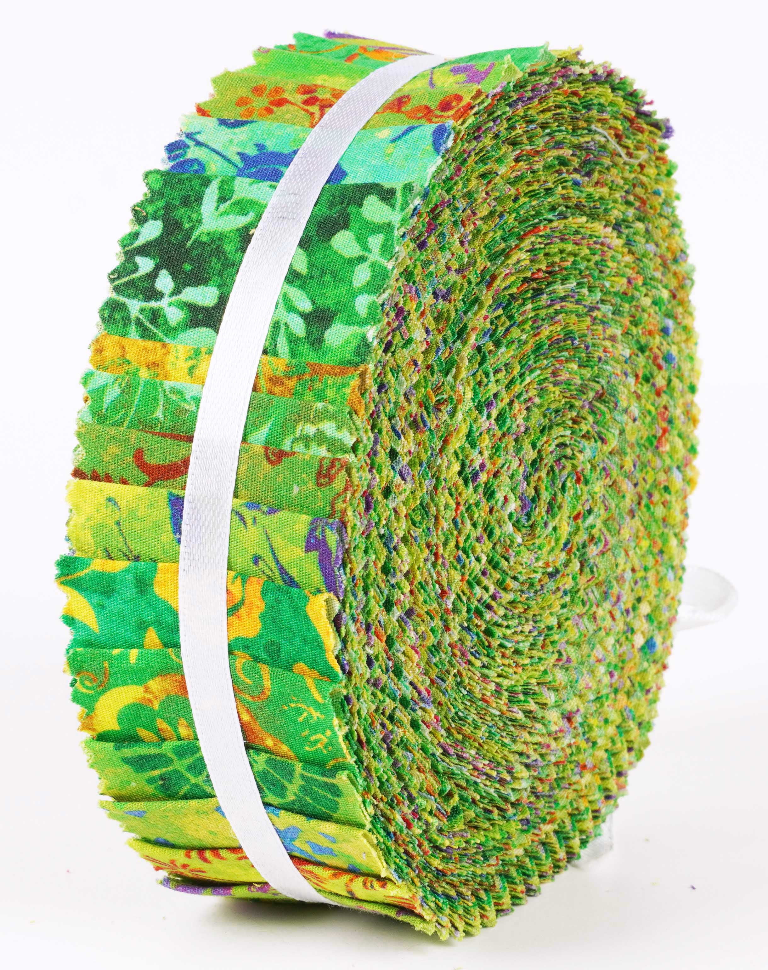 Soimoi 40Pcs Batik Print Precut Fabrics Strips Roll Up 1.5x42inches Cotton Jelly Rolls For Quilting - Green