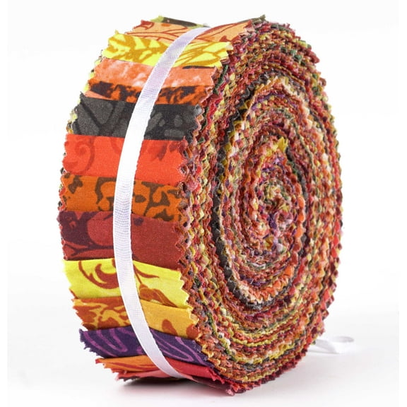 Soimoi 40Pcs Batik Print Precut Fabrics Strips Roll Up 1.5x42inches Cotton Jelly Rolls For Quilting - Mustard Yellow