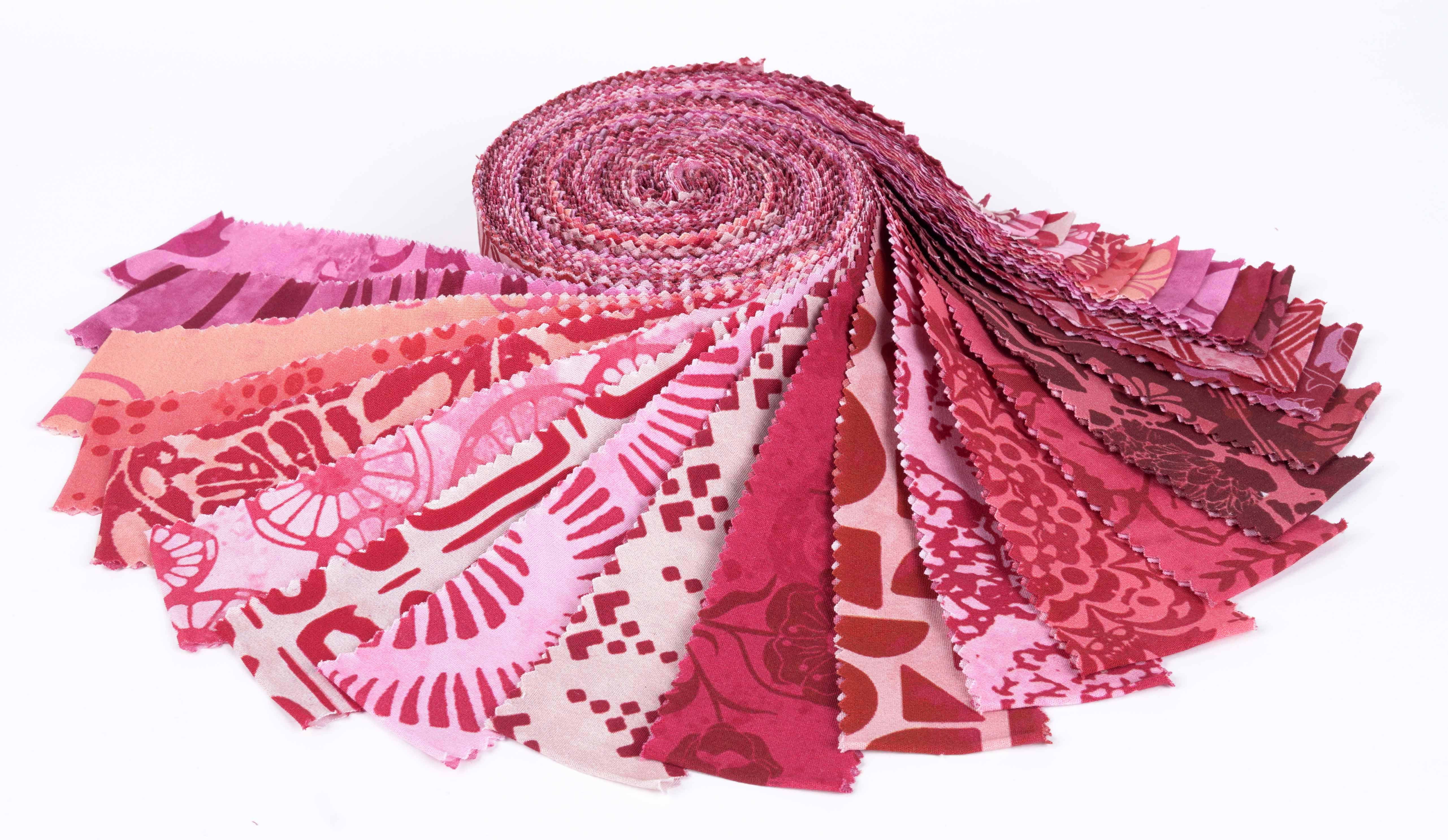 Soimoi 40Pcs Batik Print Precut Fabrics Strips Roll Up 1.5x42inches Cotton Jelly Rolls For Quilting - Pink