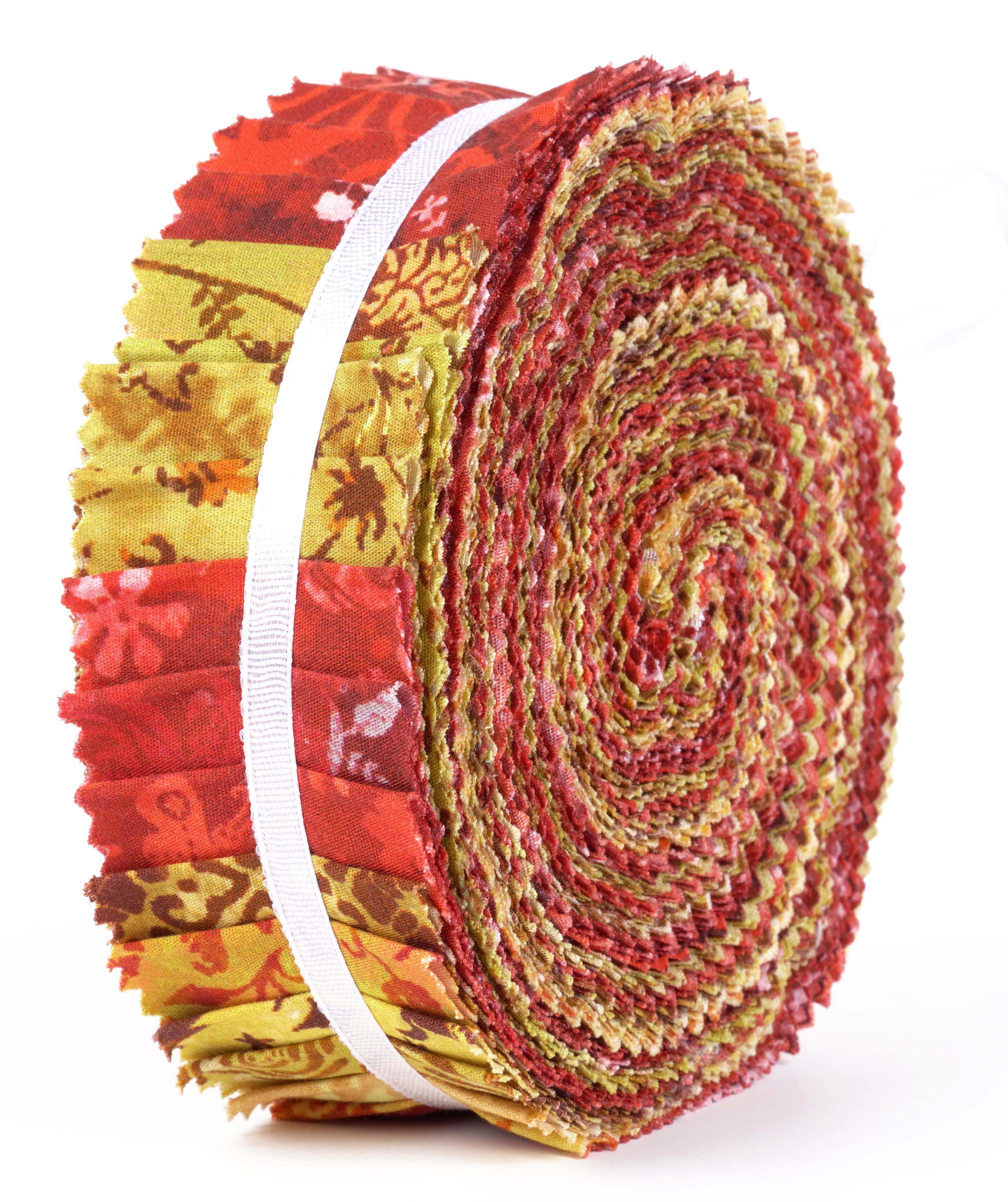 Soimoi 40Pcs Batik Print Precut Fabrics Strips Roll Up 1.5x42inches Cotton Jelly Rolls For Quilting - Red