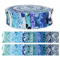 Soimoi 40Pcs Batik Print Precut Fabrics Strips Roll Up 1.5x42inches Cotton Jelly Rolls For Quilting - Sea Green & Blues