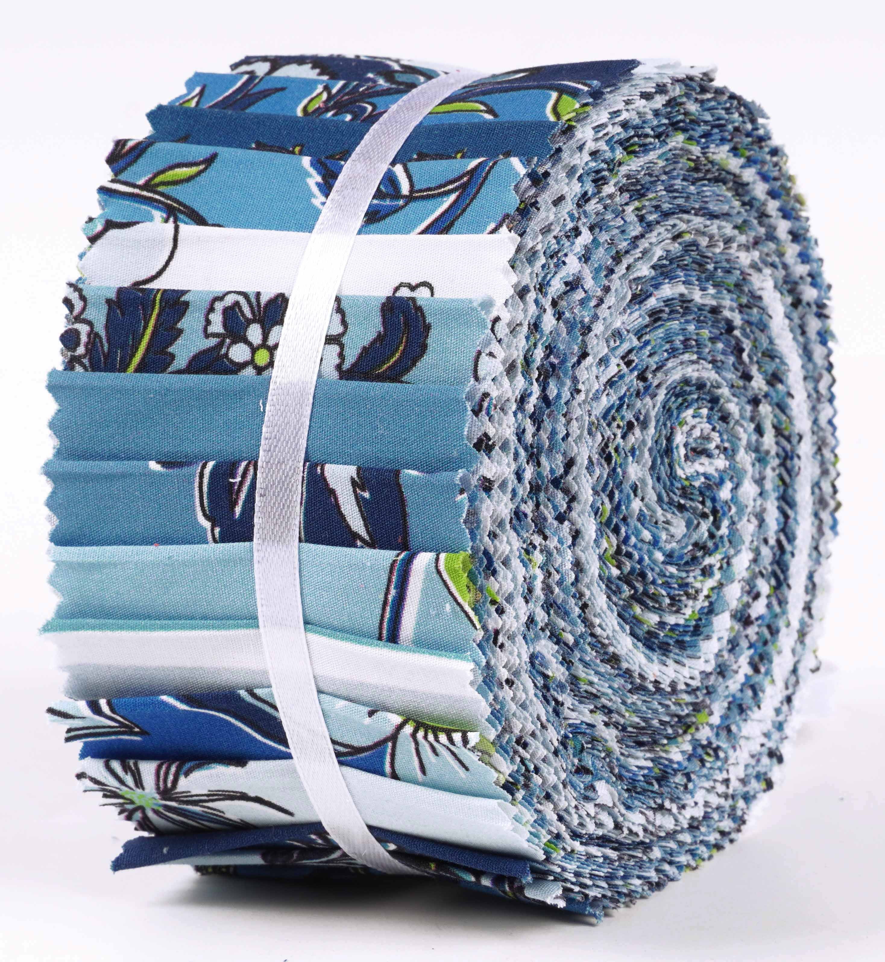 Soimoi 40Pcs Block Print Cotton Precut Fabrics For Quilting Craft Strips 2.5x42inches Jelly Roll - Blue