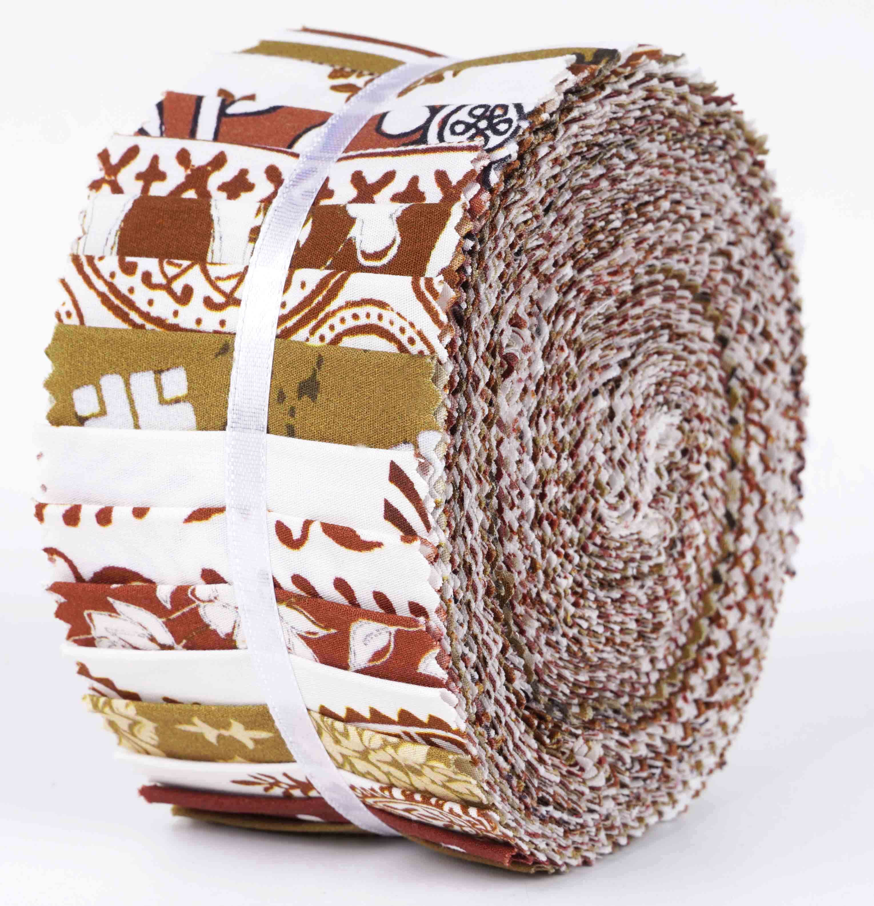 Soimoi 40Pcs Block Print Cotton Precut Fabrics For Quilting Craft Strips 2.5x42inches Jelly Roll - Light Brown
