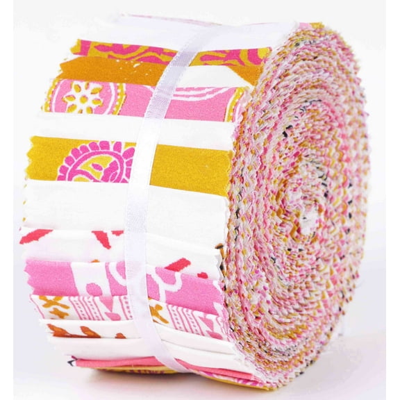 Soimoi 40Pcs Block Print Cotton Precut Fabrics For Quilting Craft Strips 2.5x42inches Jelly Roll - Light Pink