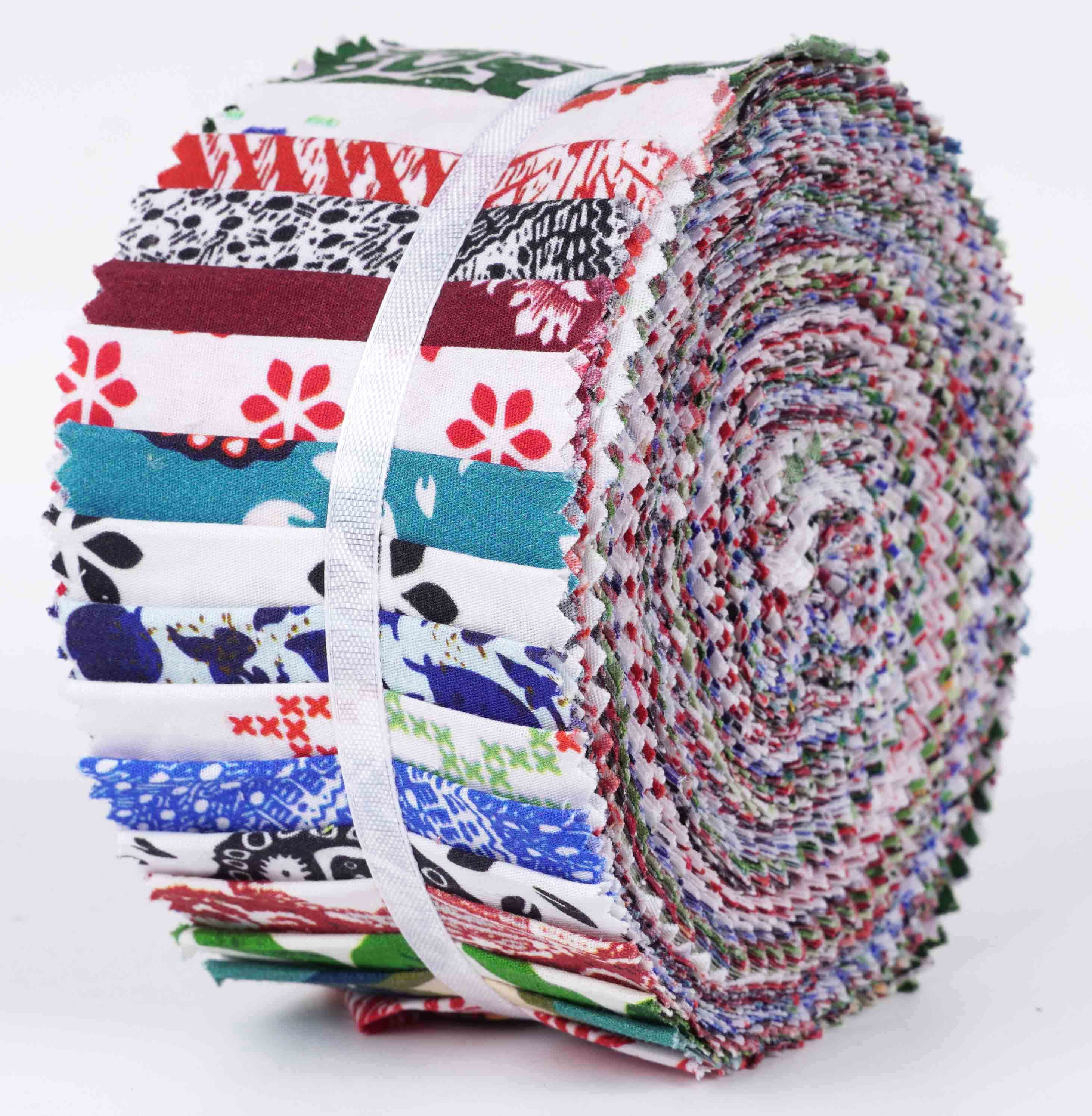 Soimoi 40Pcs Block Print Cotton Precut Fabrics For Quilting Craft Strips 2.5x42inches Jelly Roll - Multicolor