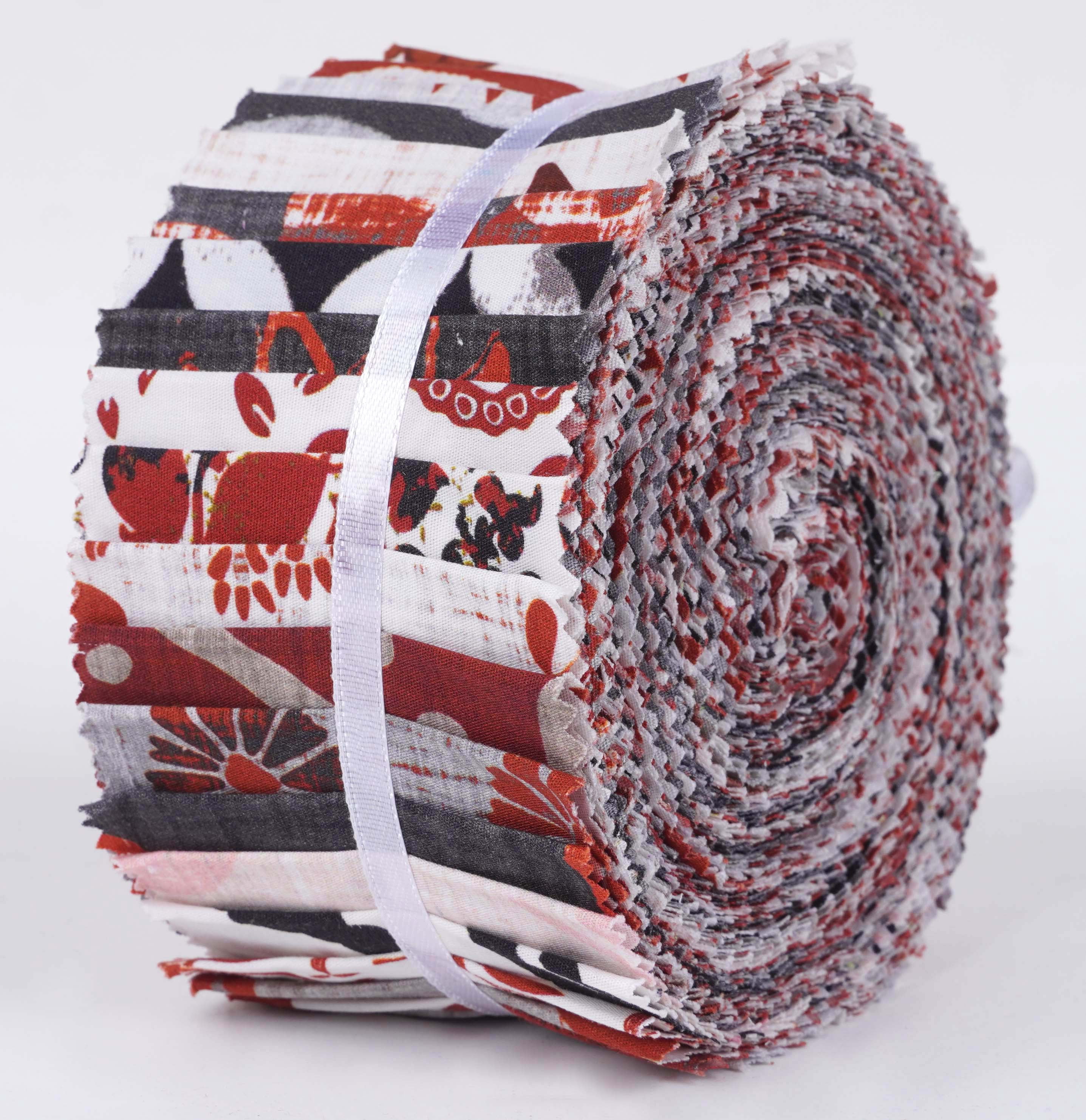 Soimoi 40Pcs Block Print Cotton Precut Fabrics For Quilting Craft Strips 2.5x42inches Jelly Roll - Red