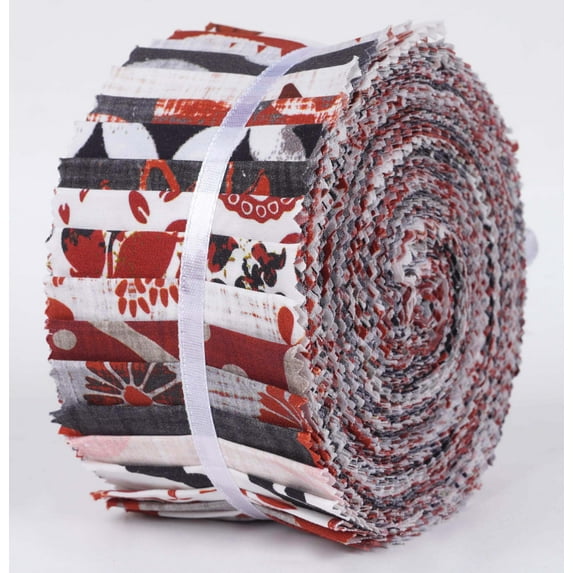 Soimoi 40Pcs Block Print Cotton Precut Fabrics For Quilting Craft Strips 2.5x42inches Jelly Roll - Red