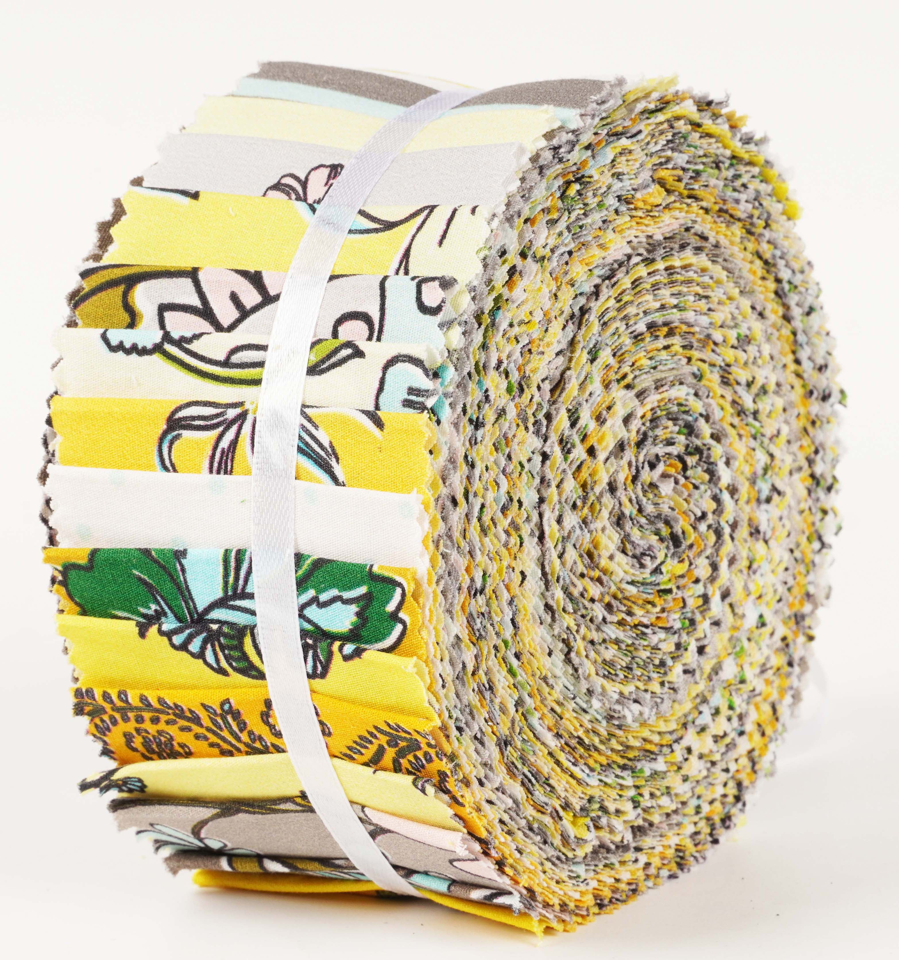 Soimoi 40Pcs Block Print Cotton Precut Fabrics For Quilting Craft Strips 2.5x42inches Jelly Roll - Yellow