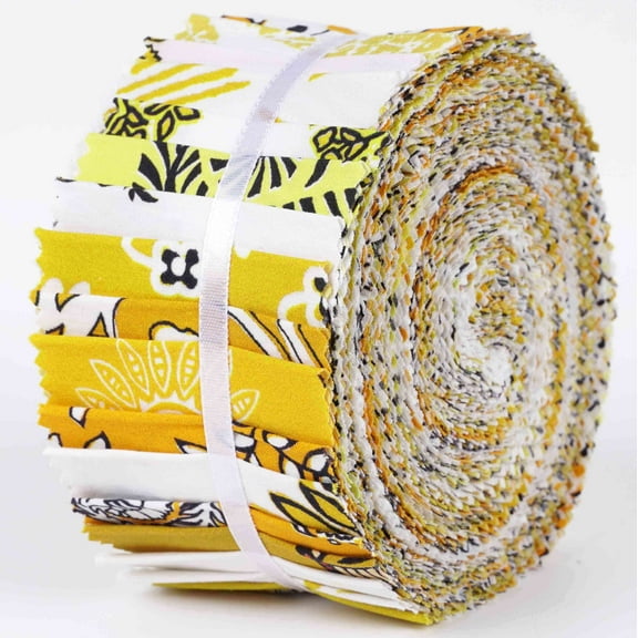 Soimoi 40Pcs Block Print Cotton Precut Fabrics For Quilting Craft Strips 2.5x42inches Jelly Roll - Yellow
