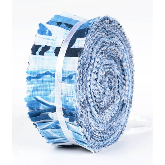 Soimoi 40Pcs Block Print Precut Fabrics Strips Roll Up 1.5x42inches Cotton Jelly Rolls For Quilting - Blue