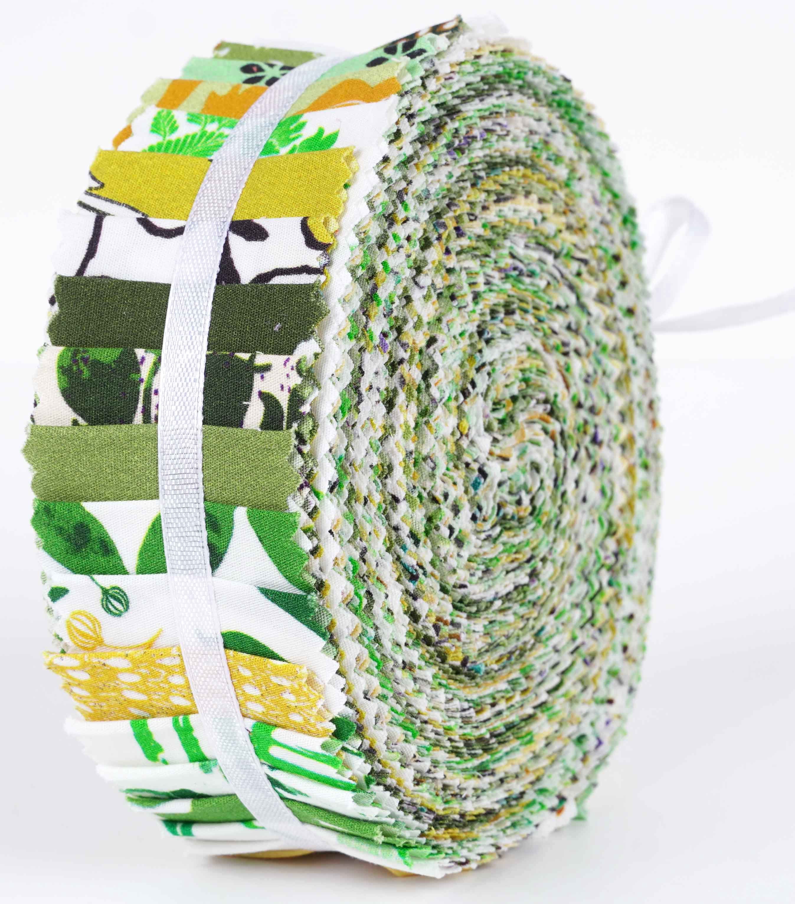 Soimoi 40Pcs Block Print Precut Fabrics Strips Roll Up 1.5x42inches Cotton Jelly Rolls For Quilting - Green