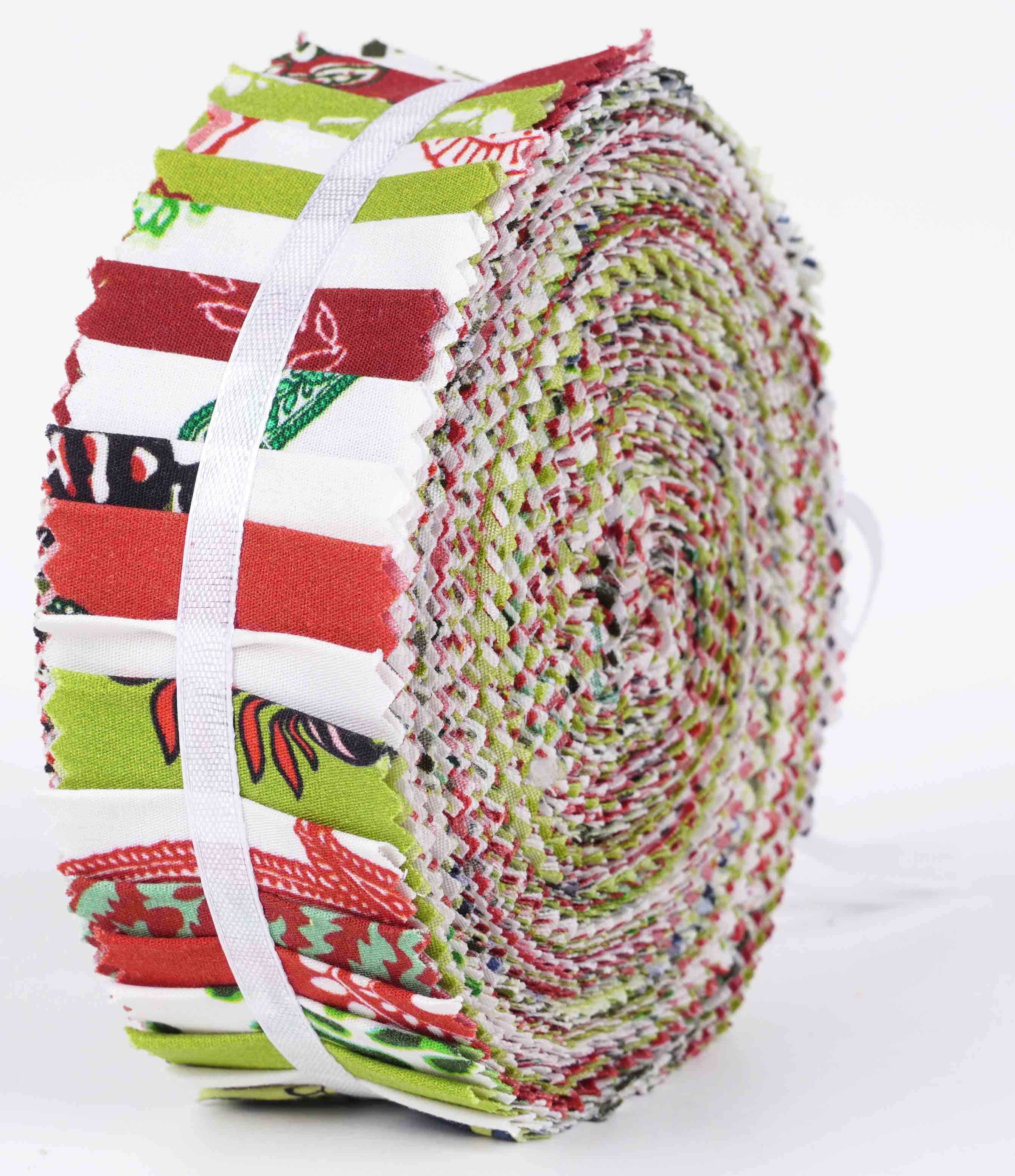 Soimoi 40Pcs Block Print Precut Fabrics Strips Roll Up 1.5x42inches Cotton Jelly Rolls For Quilting - Green