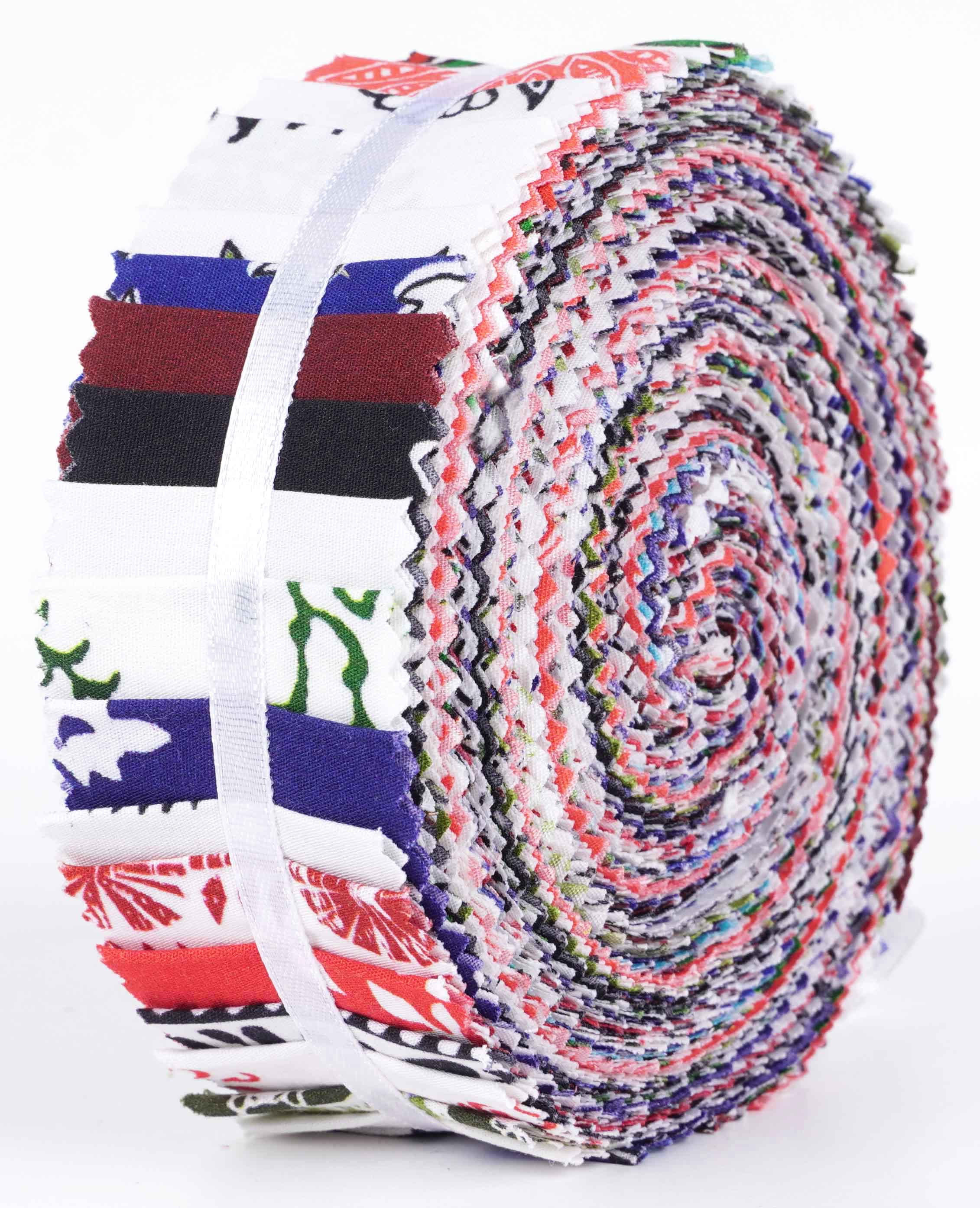 Soimoi 40Pcs Block Print Precut Fabrics Strips Roll Up 1.5x42inches Cotton Jelly Rolls For Quilting - Multicolor