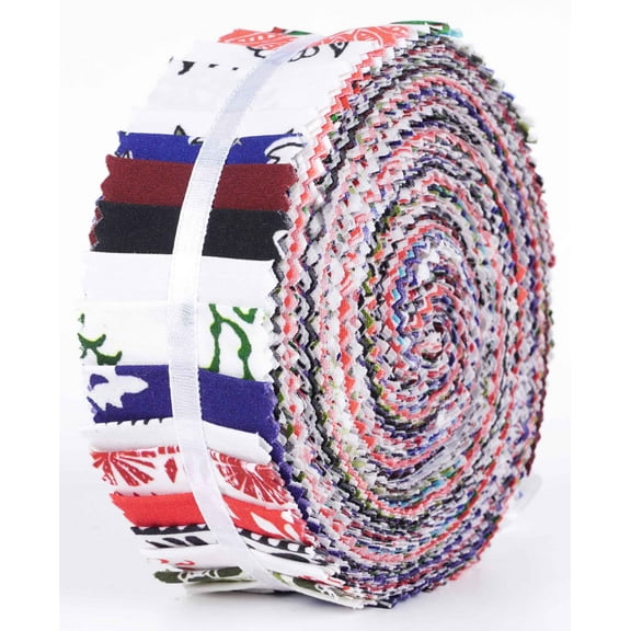 Soimoi 40Pcs Block Print Precut Fabrics Strips Roll Up 1.5x42inches Cotton Jelly Rolls For Quilting - Multicolor