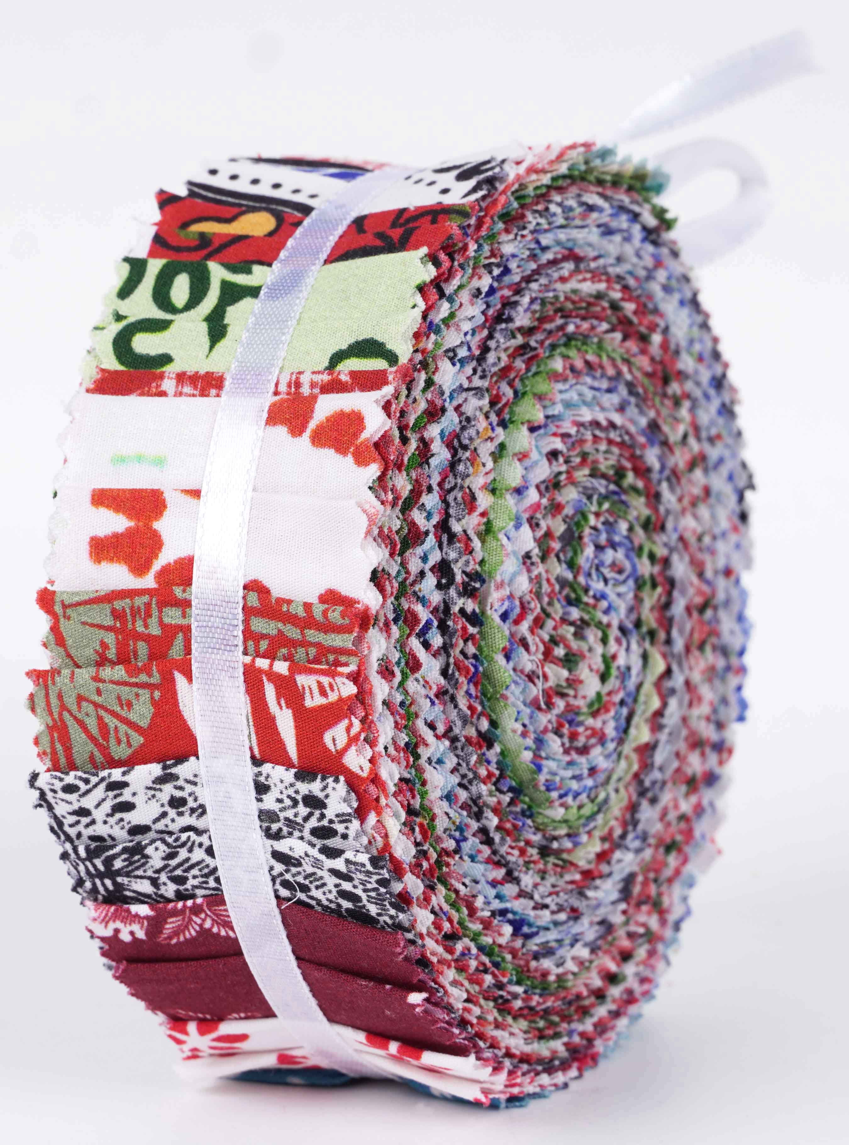 Soimoi 40Pcs Block Print Precut Fabrics Strips Roll Up 1.5x42inches Cotton Jelly Rolls For Quilting - Multicolor