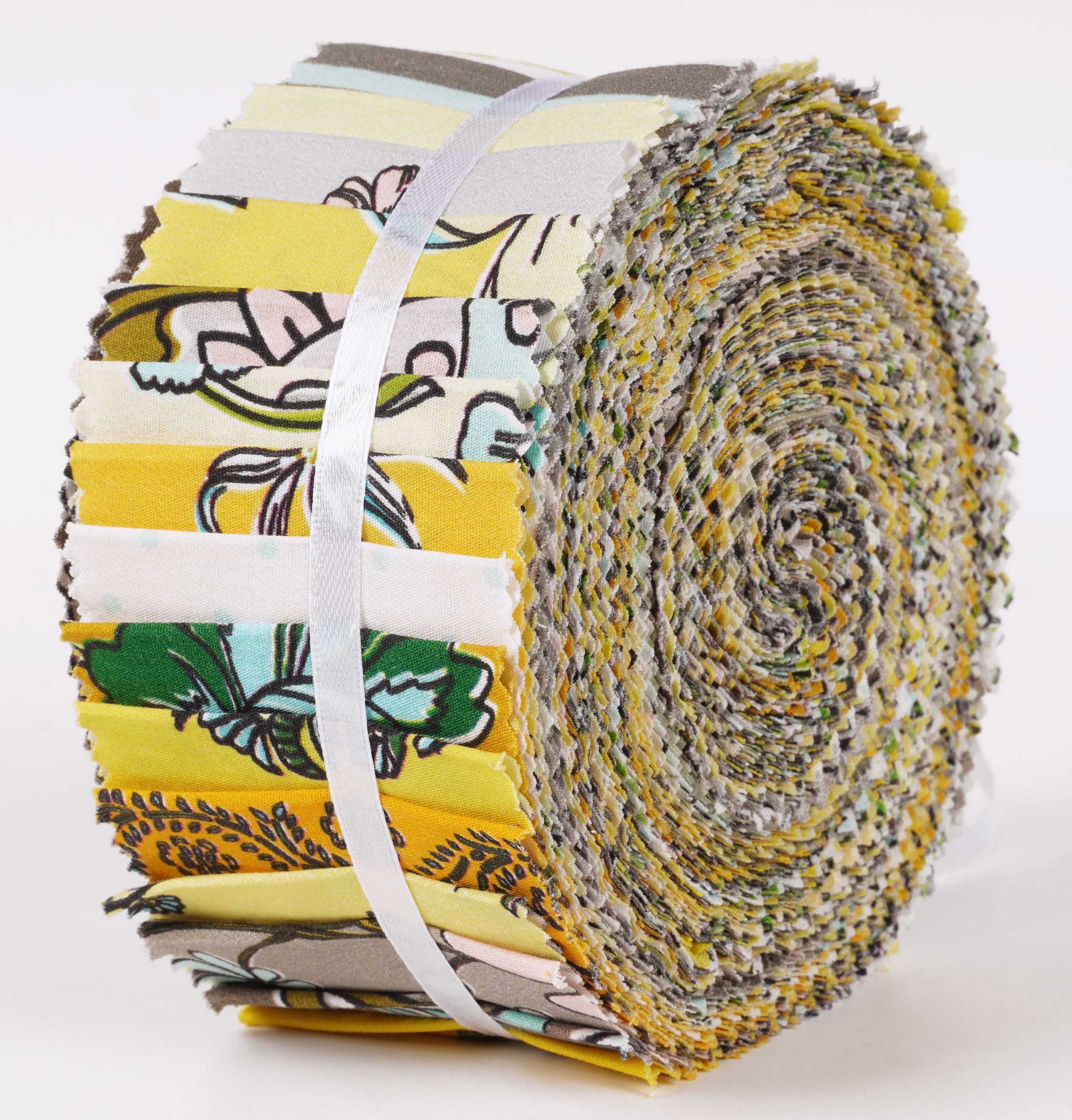 Soimoi 40Pcs Block Print Precut Fabrics Strips Roll Up 1.5x42inches Cotton Jelly Rolls For Quilting - Yellow