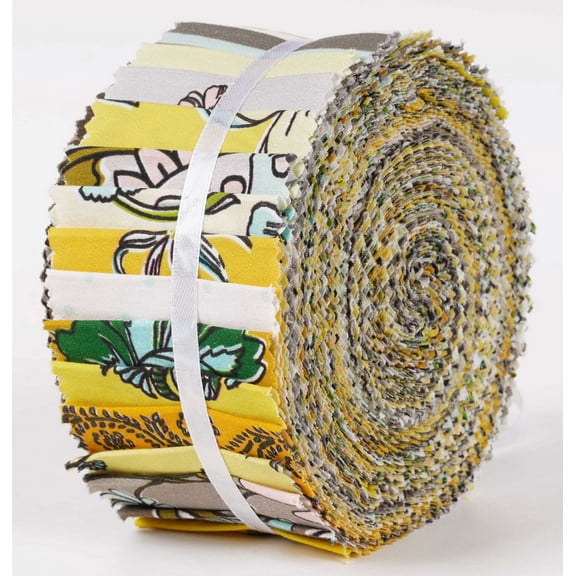 Soimoi 40Pcs Block Print Precut Fabrics Strips Roll Up 1.5x42inches Cotton Jelly Rolls For Quilting - Yellow