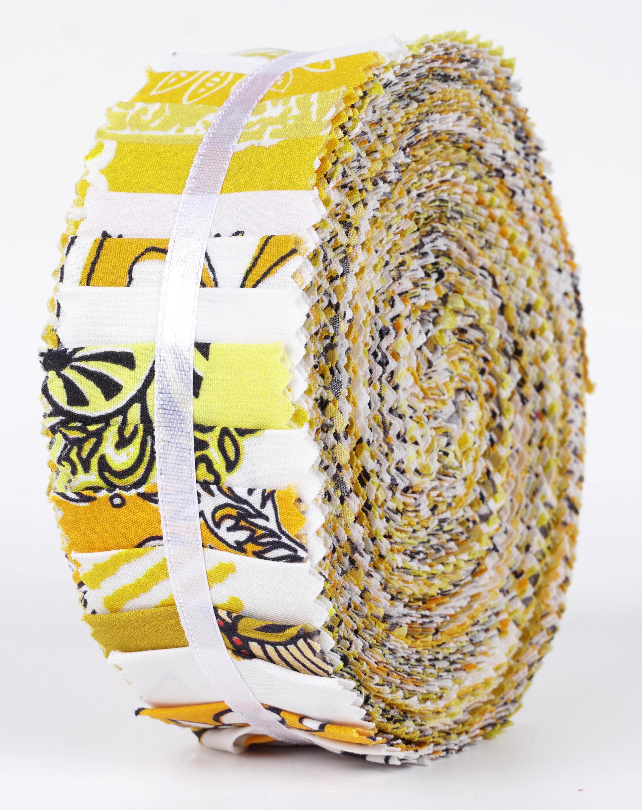 Soimoi 40Pcs Block Print Precut Fabrics Strips Roll Up 1.5x42inches Cotton Jelly Rolls For Quilting - Yellow