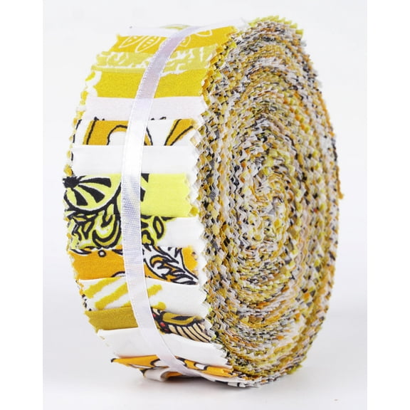 Soimoi 40Pcs Block Print Precut Fabrics Strips Roll Up 1.5x42inches Cotton Jelly Rolls For Quilting - Yellow