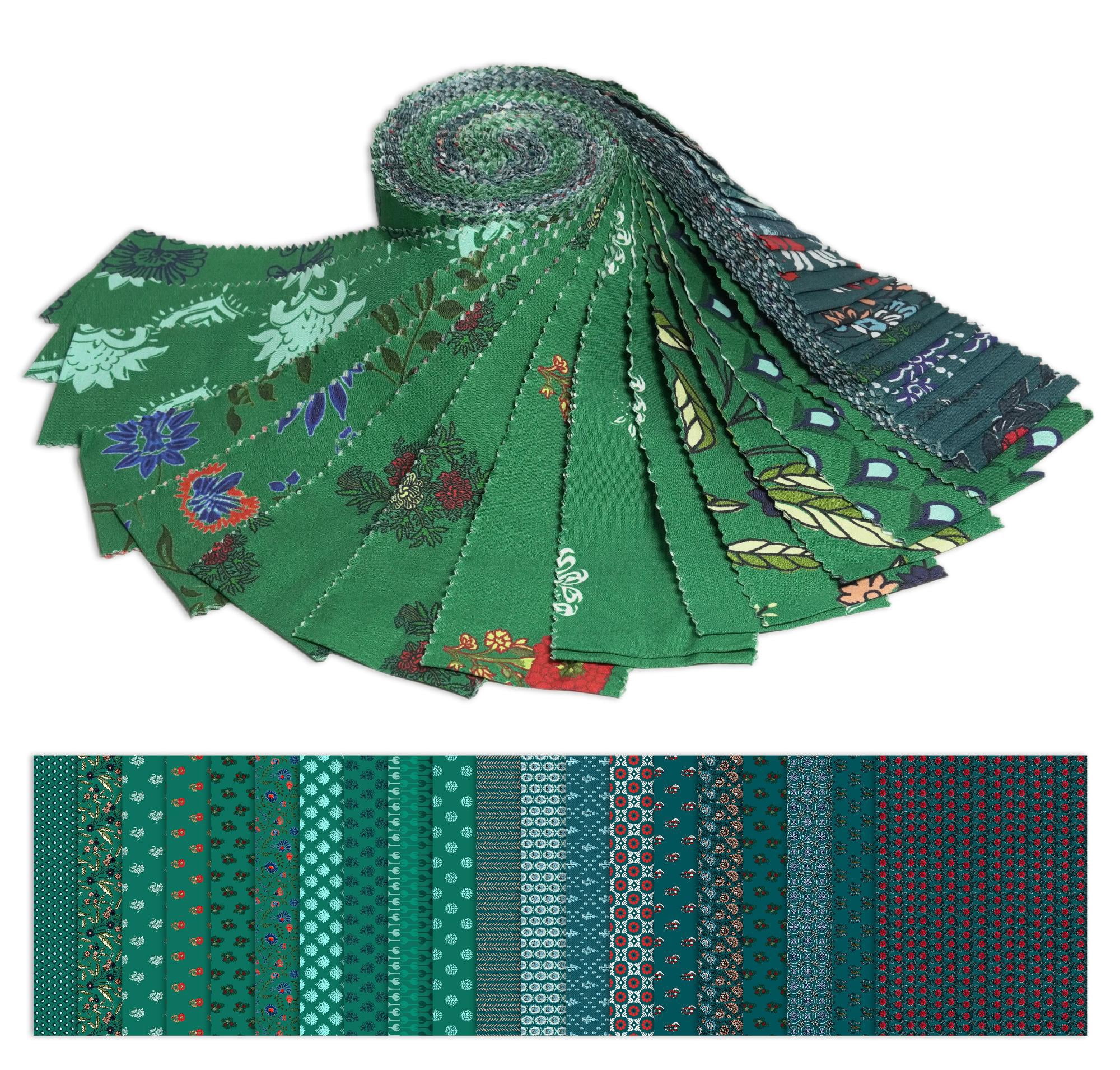Soimoi 40Pcs Block Print Precut Fabrics Strips Roll Up 2.5x42inches Cotton Jelly Rolls for Quilting