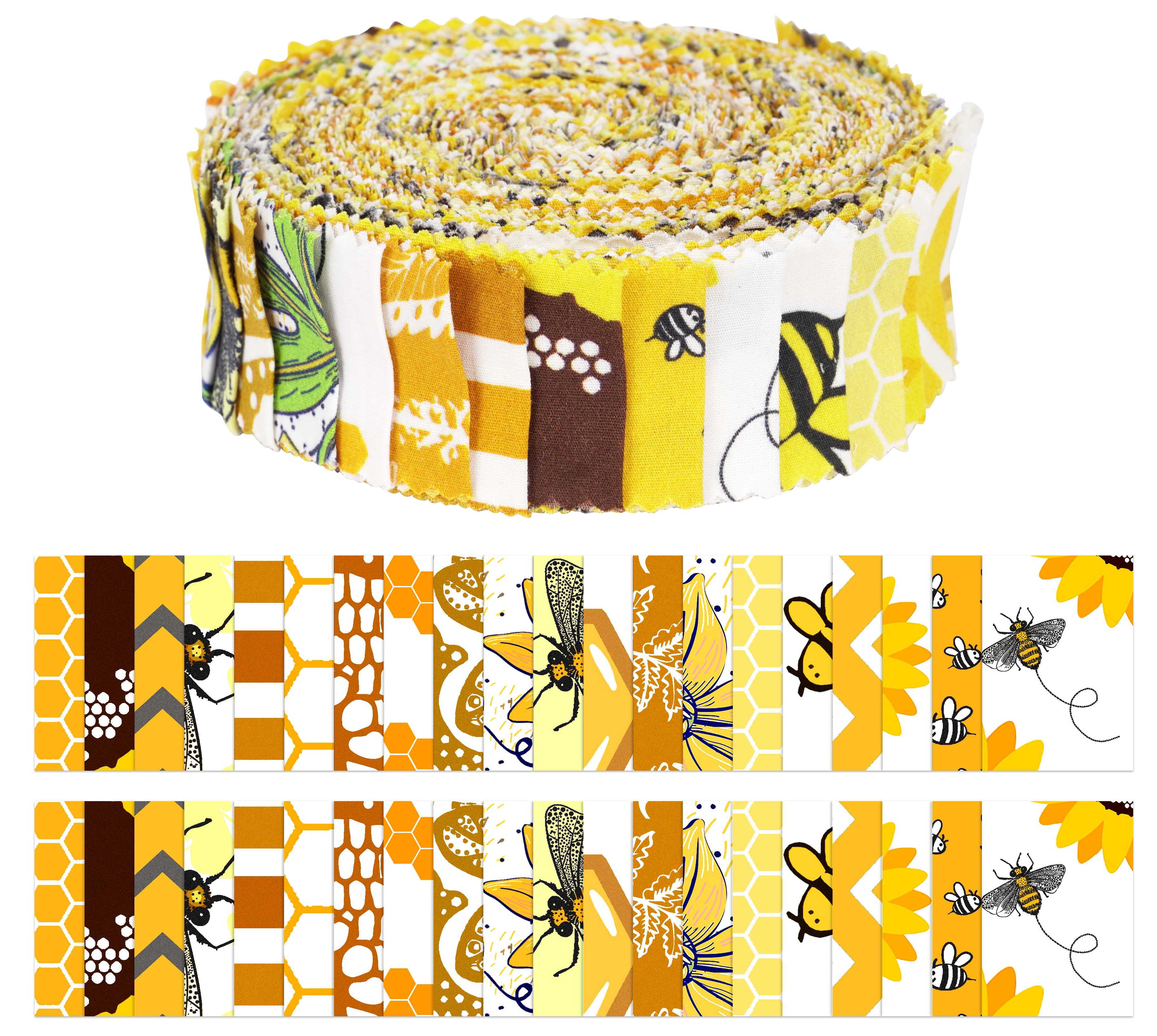 Soimoi 40Pcs Butterfly Print Precut Fabrics Strips Roll Up 1.5x42 inches Cotton Jelly Rolls For Quilting - Yellow
